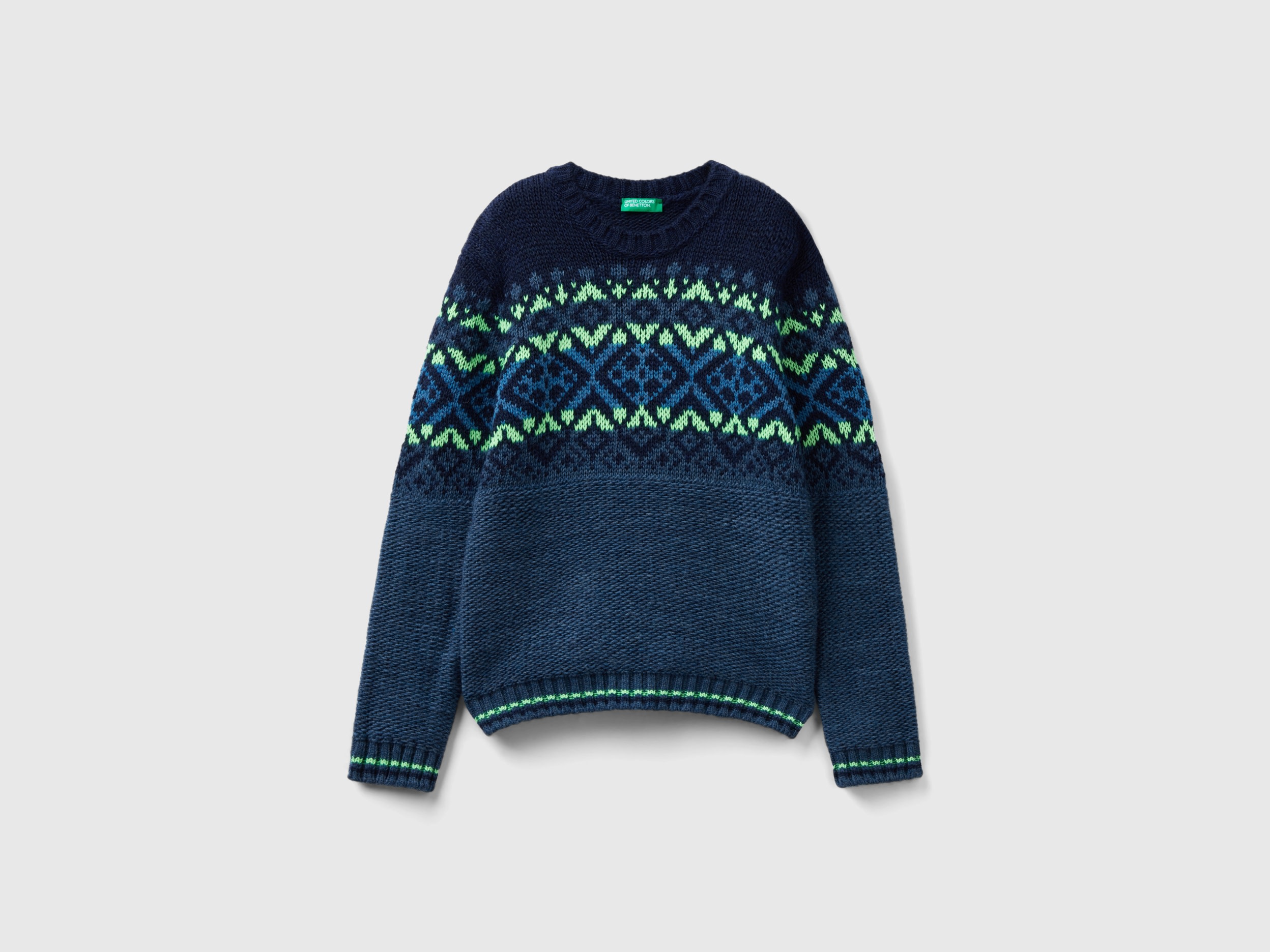 Benetton, Jacquard Sweater With Neon Details, size L, Multi-color, Kids