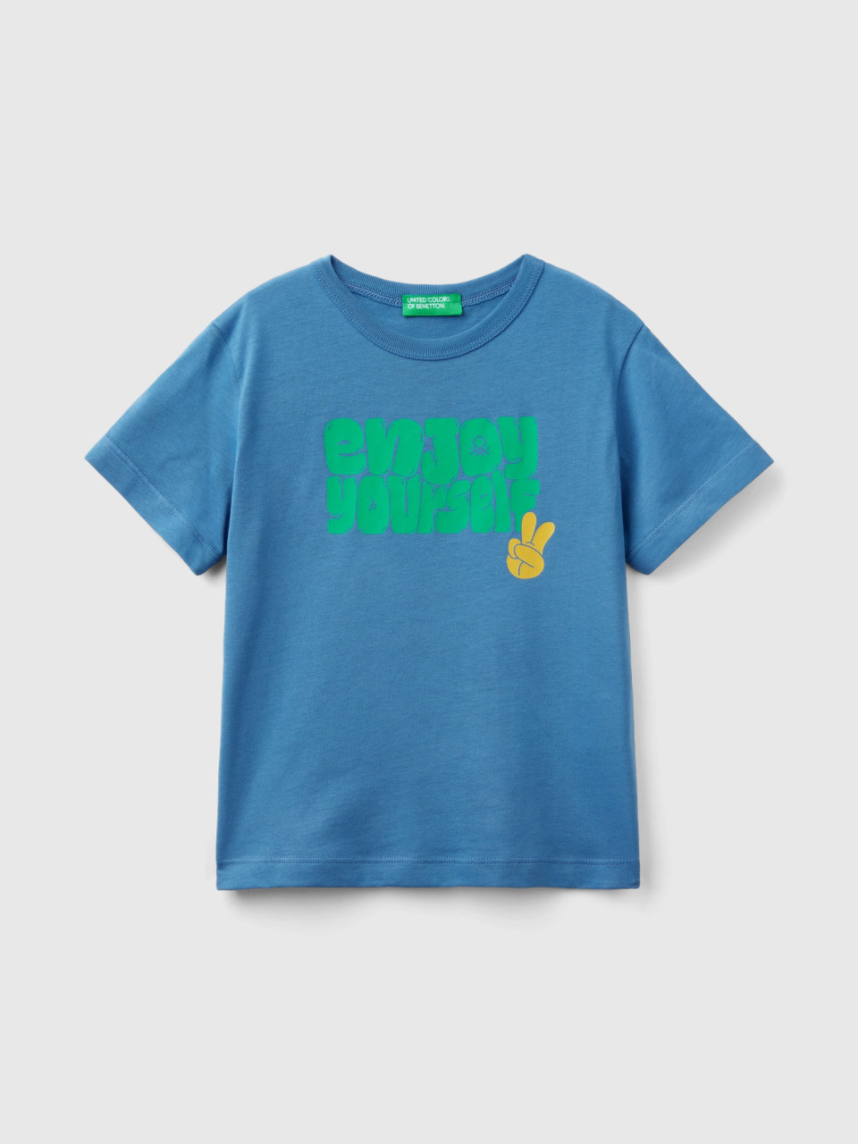 Benetton, T-shirt In Organic Cotton With Print, Blue, Kids