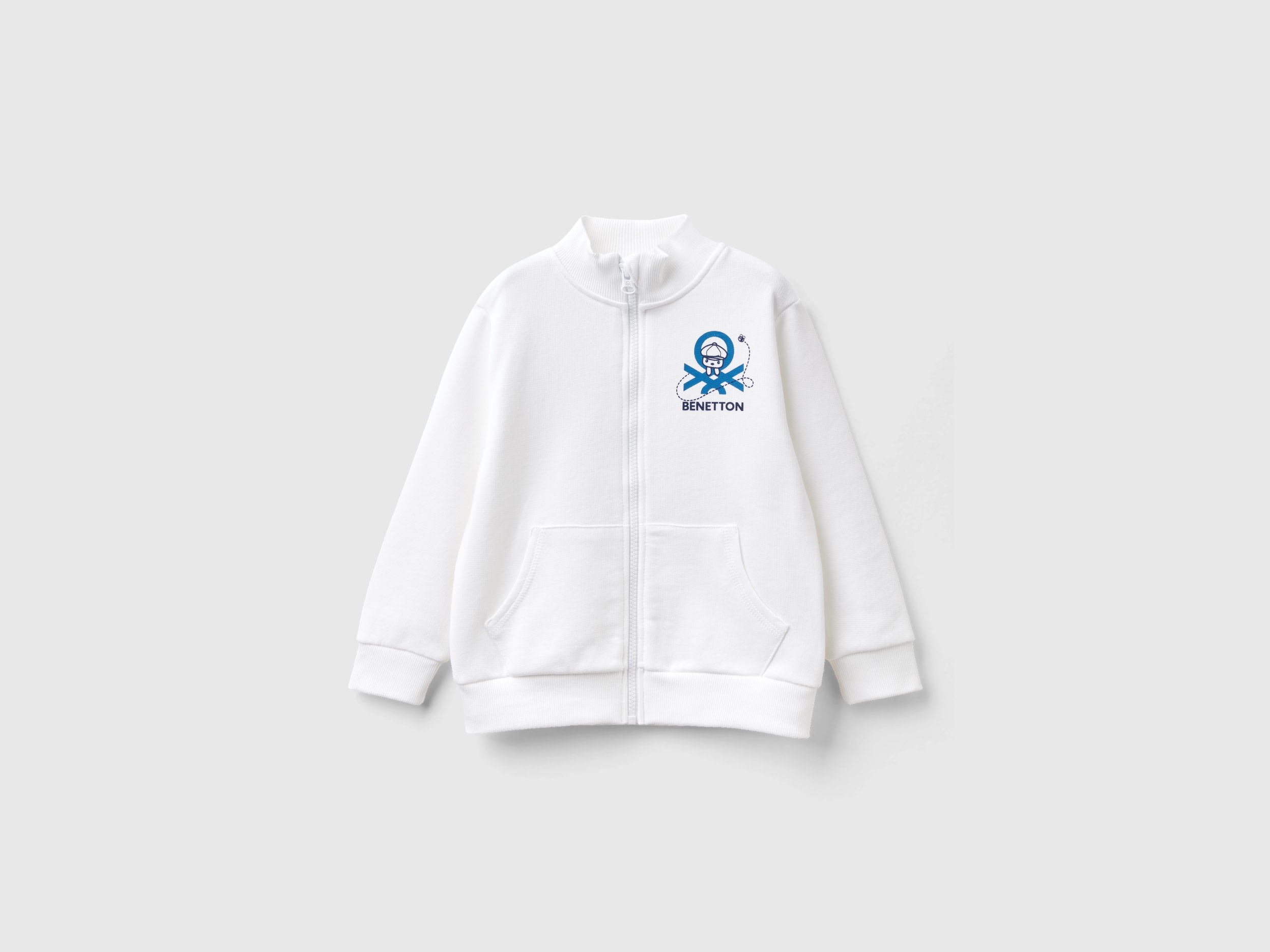 Image of Benetton, Sweatshirt In Organic Cotton With Zip, size 82, White, Kids