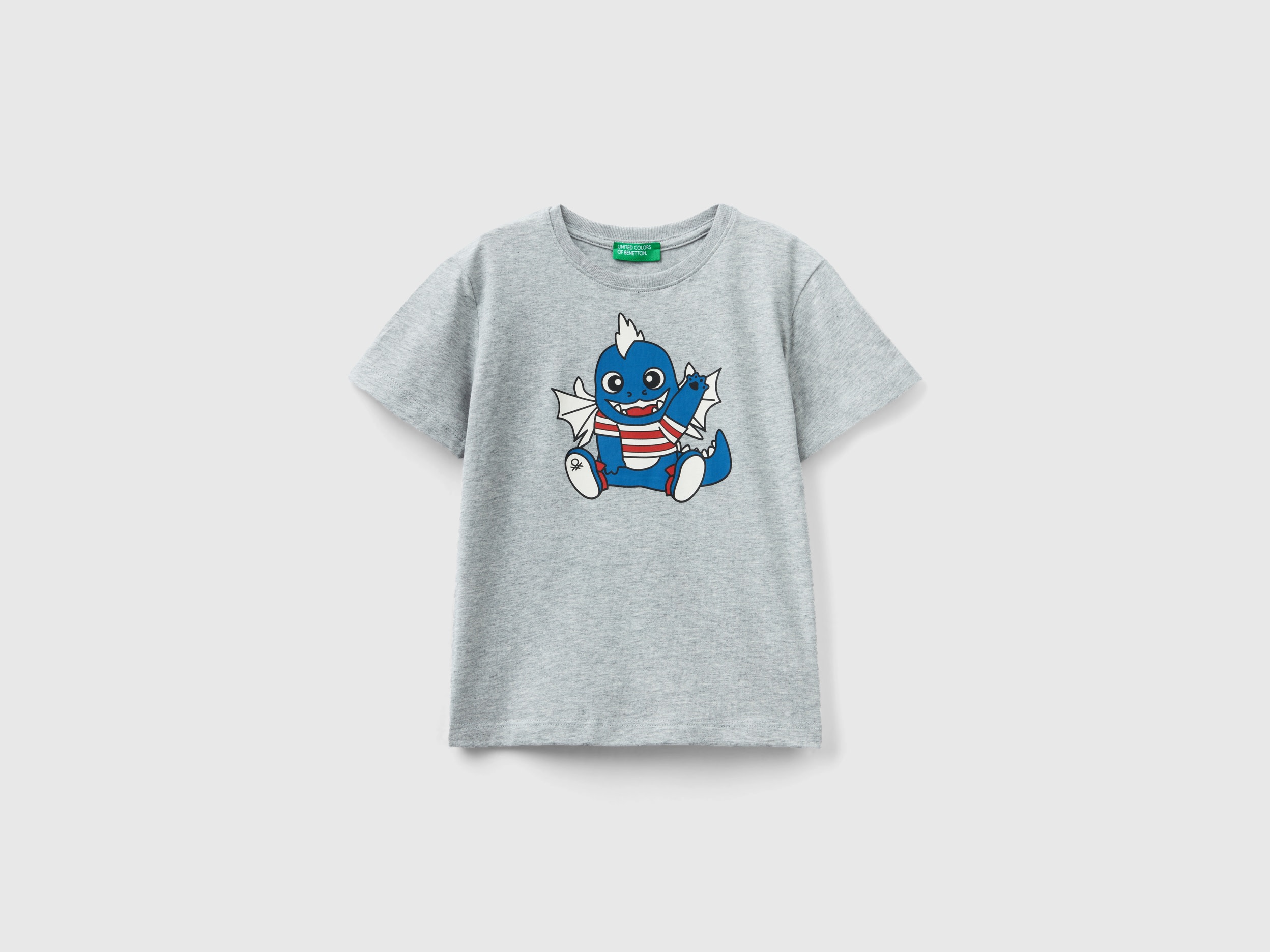 Benetton, T-shirt With Animal Print, size 4-5, Light Gray, Kids