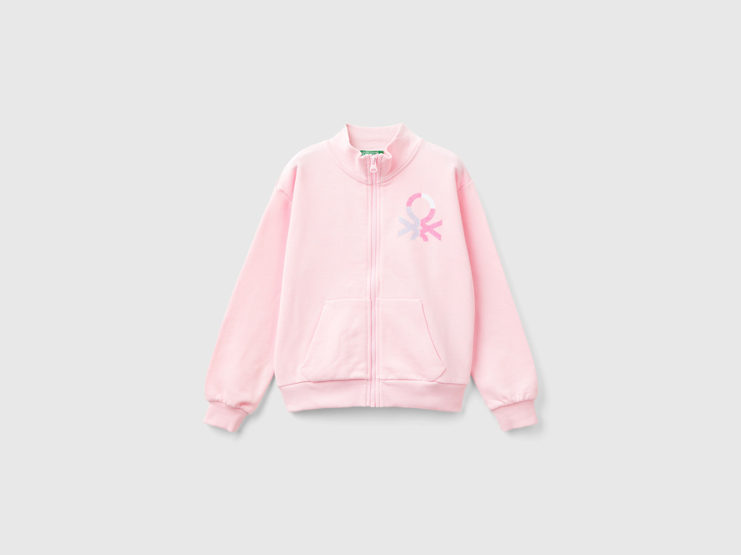 Benetton, Felpa Con Zip E Colletto, Rosa, Bambini