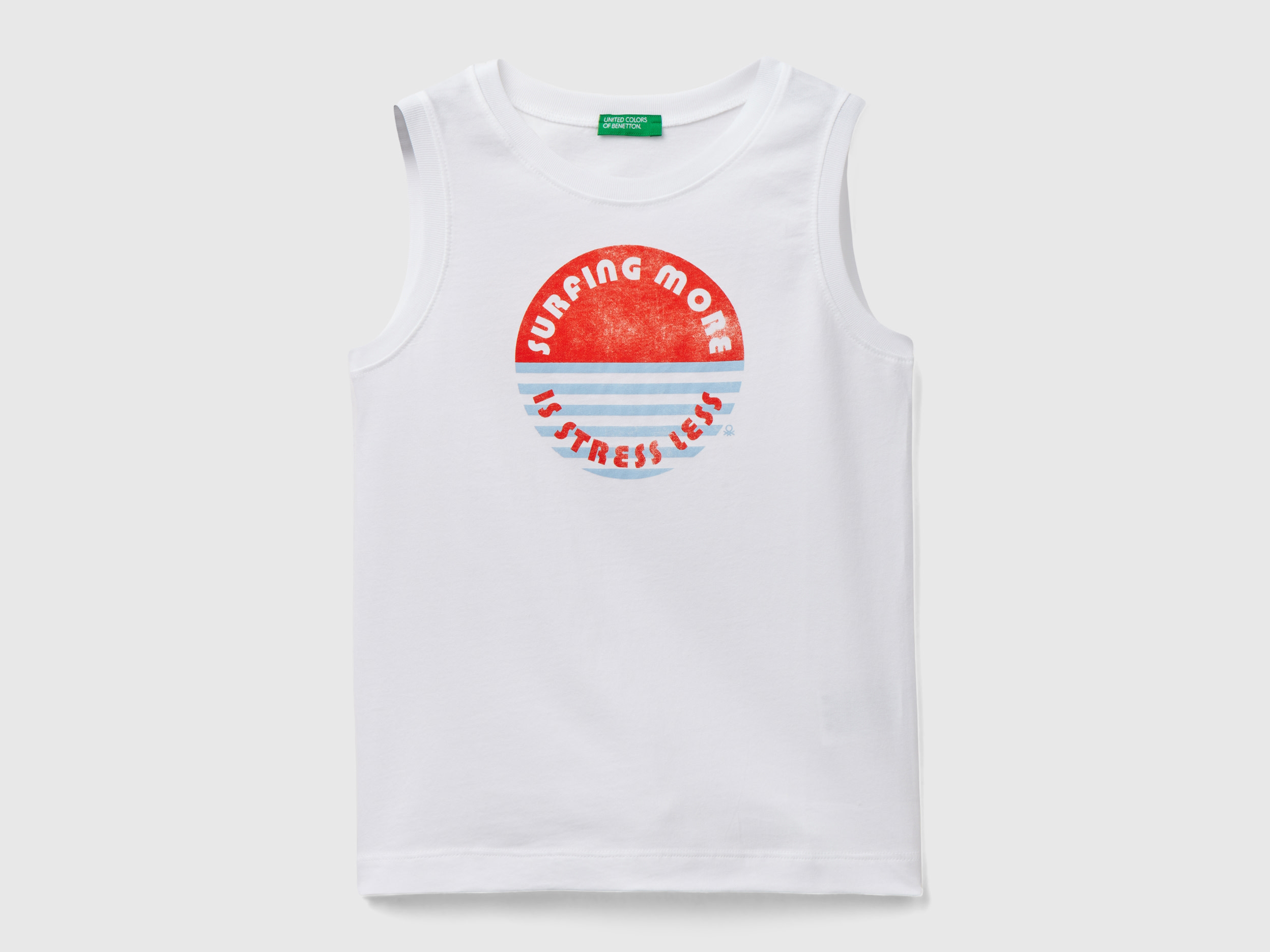 Image of Benetton, Tank Top With Text Print, size 2XL, White, Kids