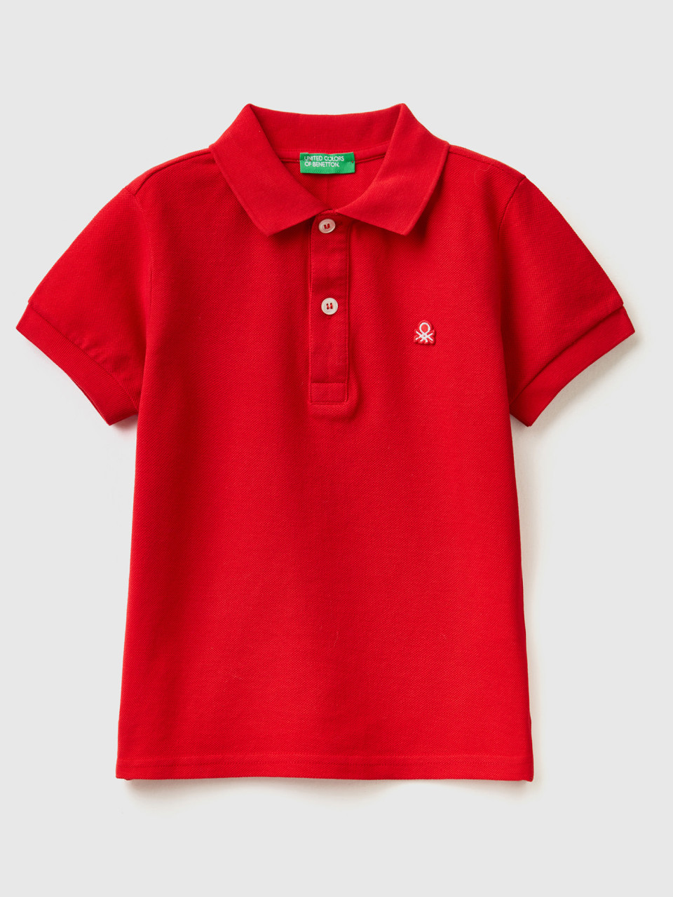 Benetton, Short Sleeve Polo In Organic Cotton, Red, Kids