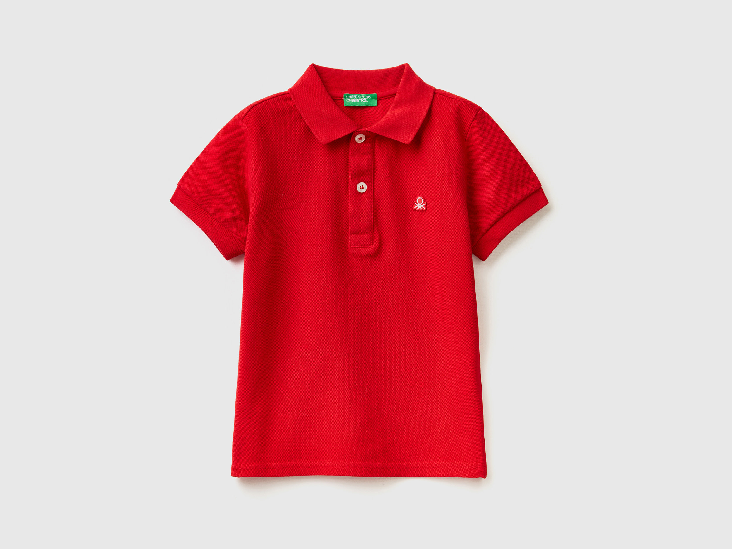 Image of Benetton, Short Sleeve Polo In Organic Cotton, size 116, Red, Kids