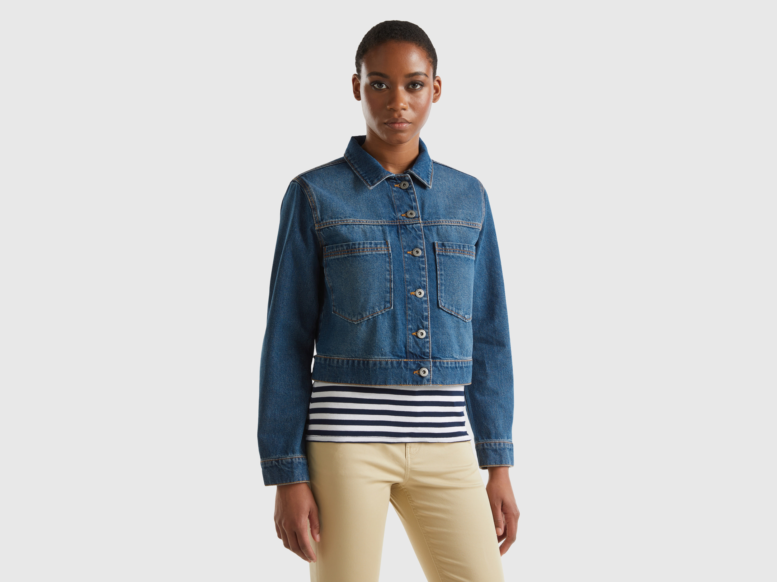 Image of Benetton, Denim Shirt With Recycled Cotton, size S, Blue, Women