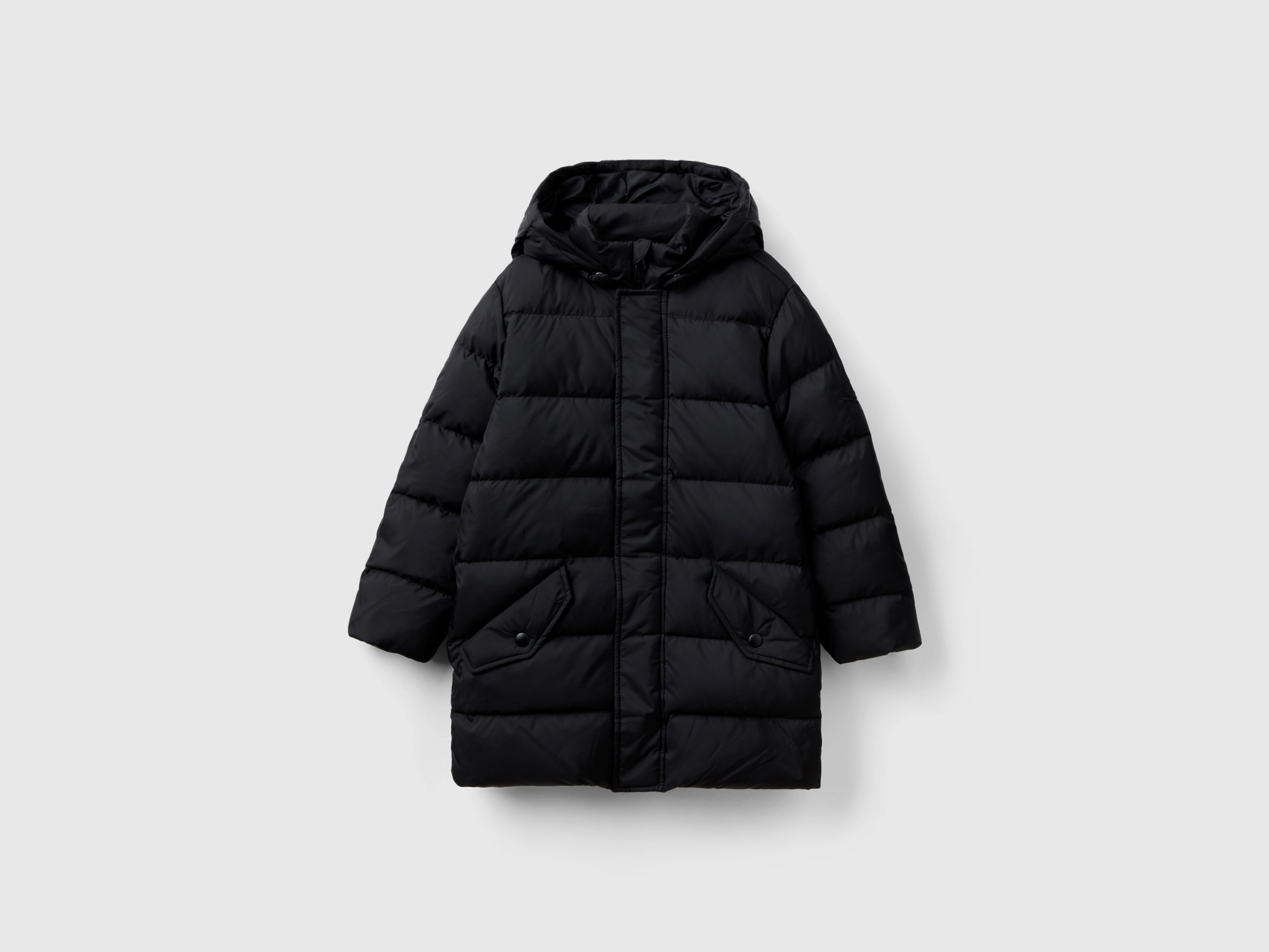 Benetton, Piumino Con Cappuccio Staccabile, Nero, Bambini