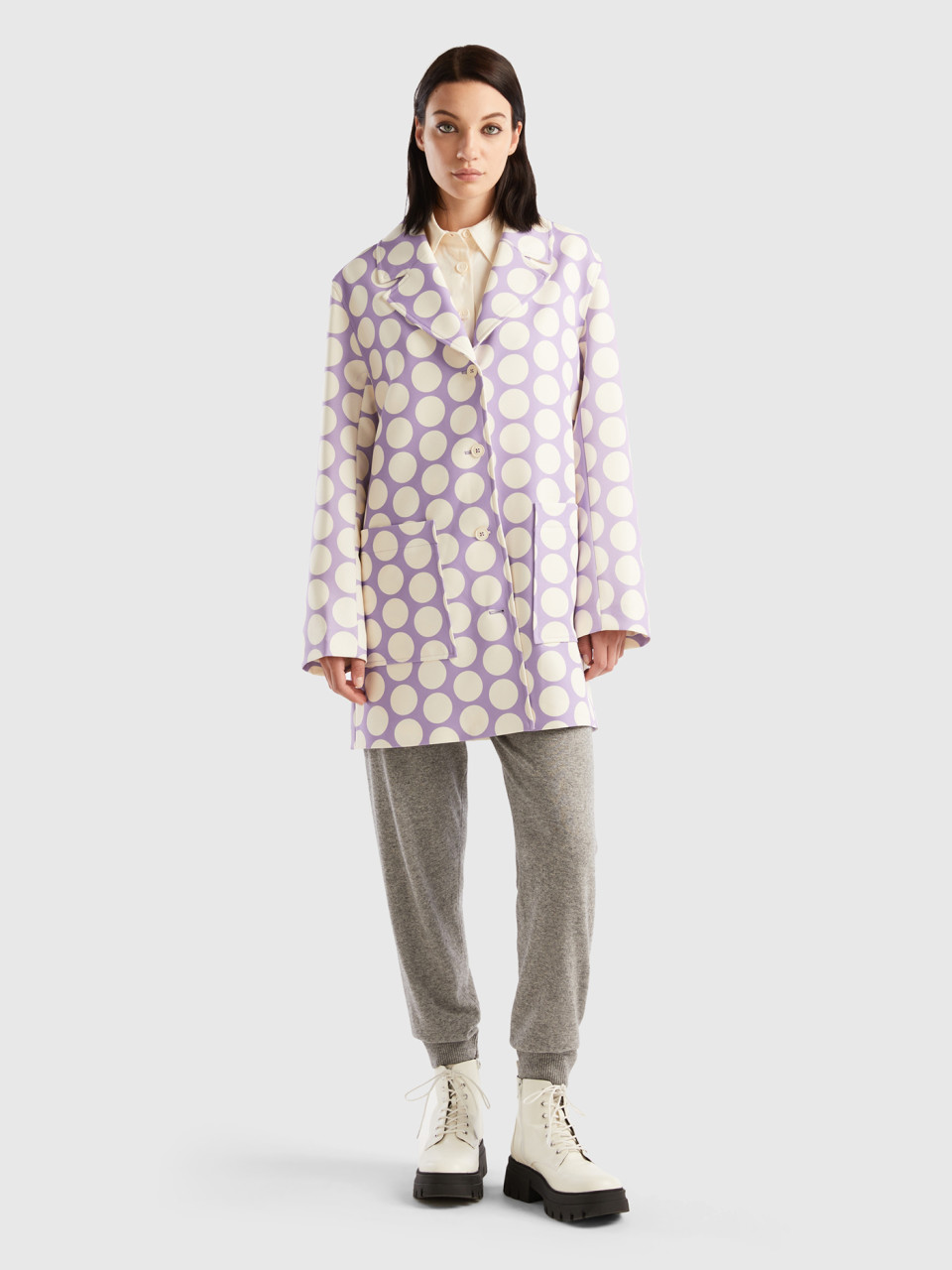 Benetton, Coat With Polka Dot Print, Lilac, Women