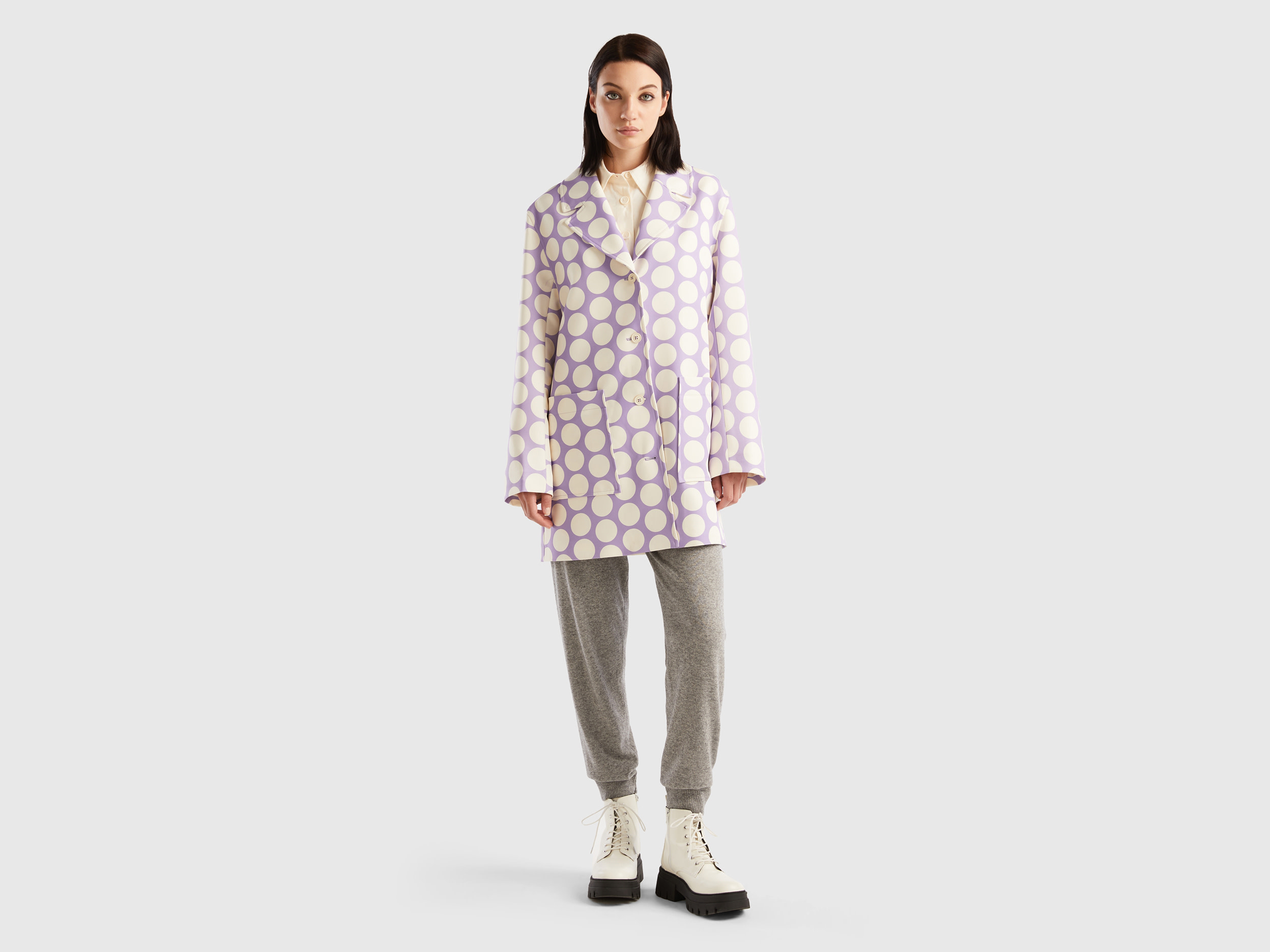 Benetton, Coat With Polka Dot Print, size S, Lilac, Women