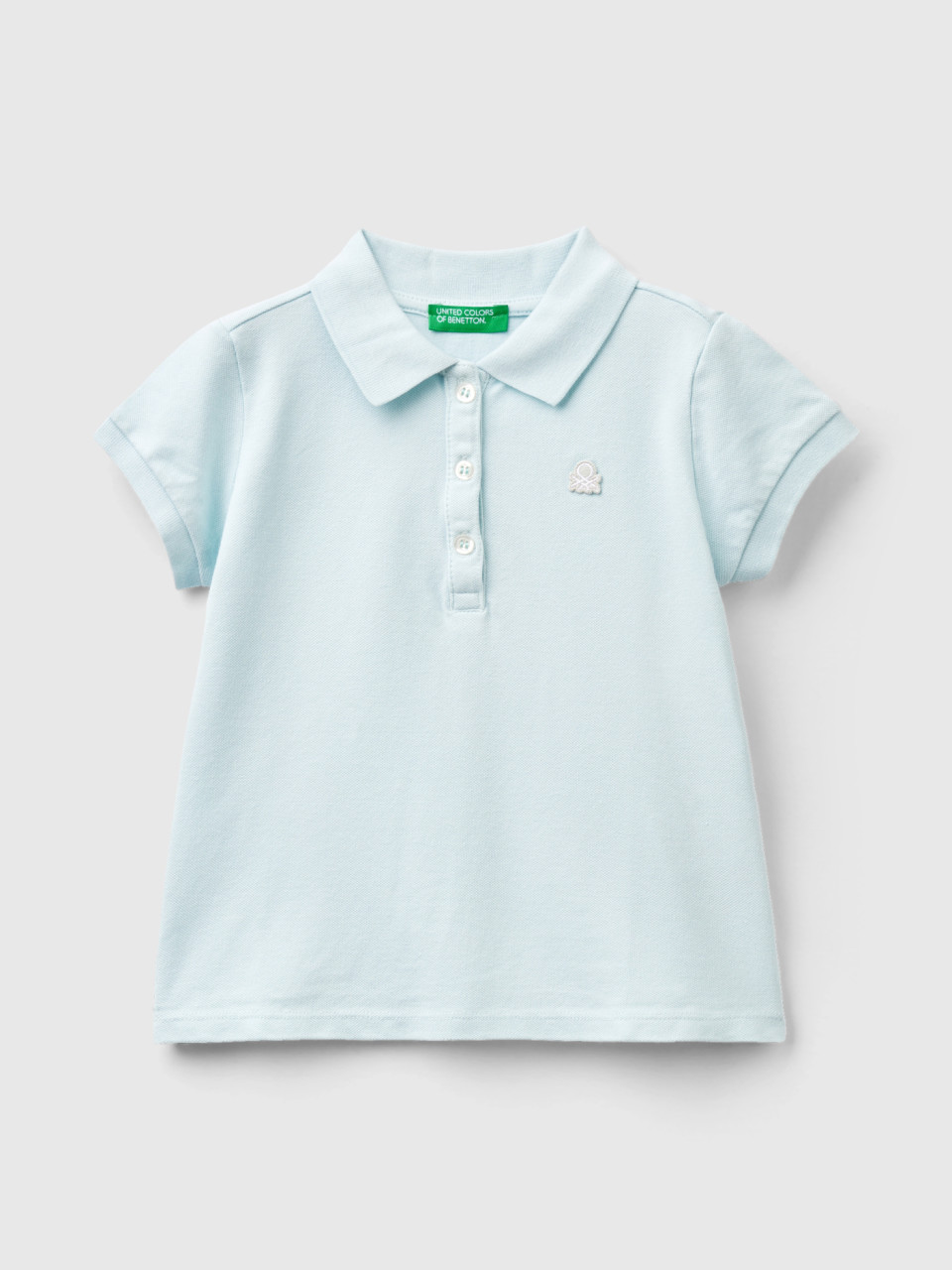 Benetton, Regular Fit Polo In Organic Cotton, Aqua, Kids