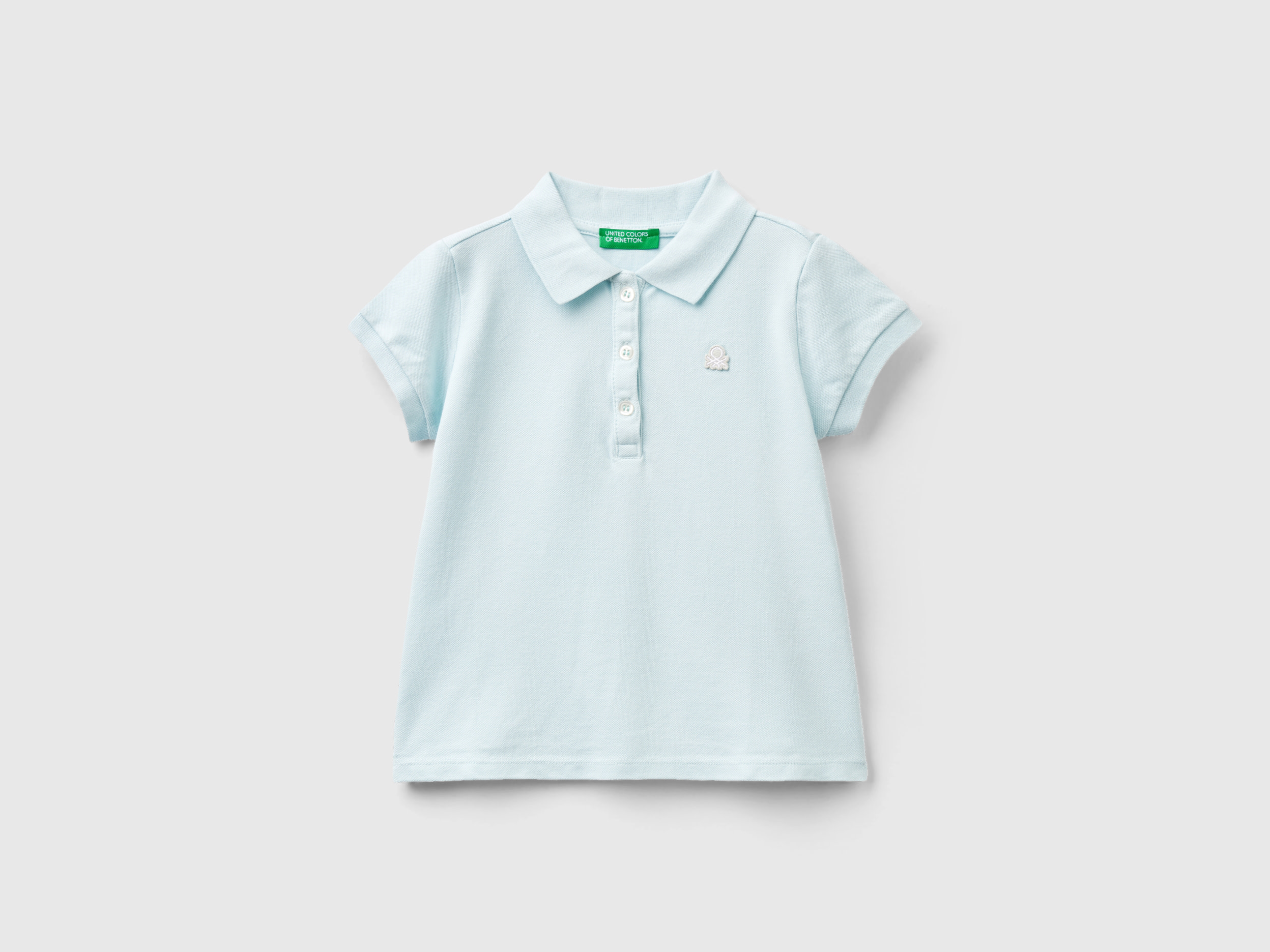 Image of Benetton, Regular Fit Polo In Organic Cotton, size 104, Aqua, Kids