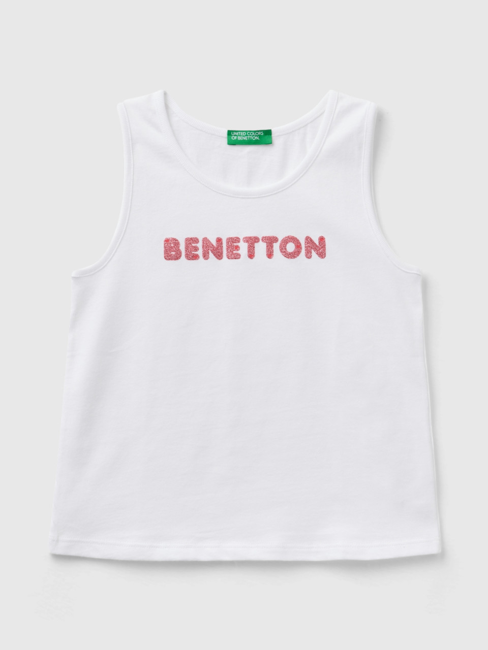 Benetton, Camiseta De Algodón Orgánico Con Logotipo Y Sin Mangas, Blanco, Niños