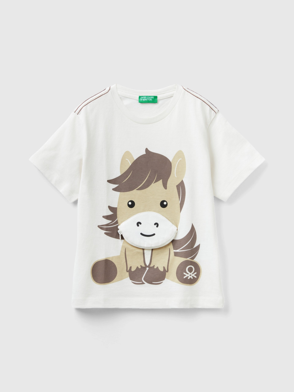 Benetton, T-shirt Avec Application Trousse, Blanc, Enfants