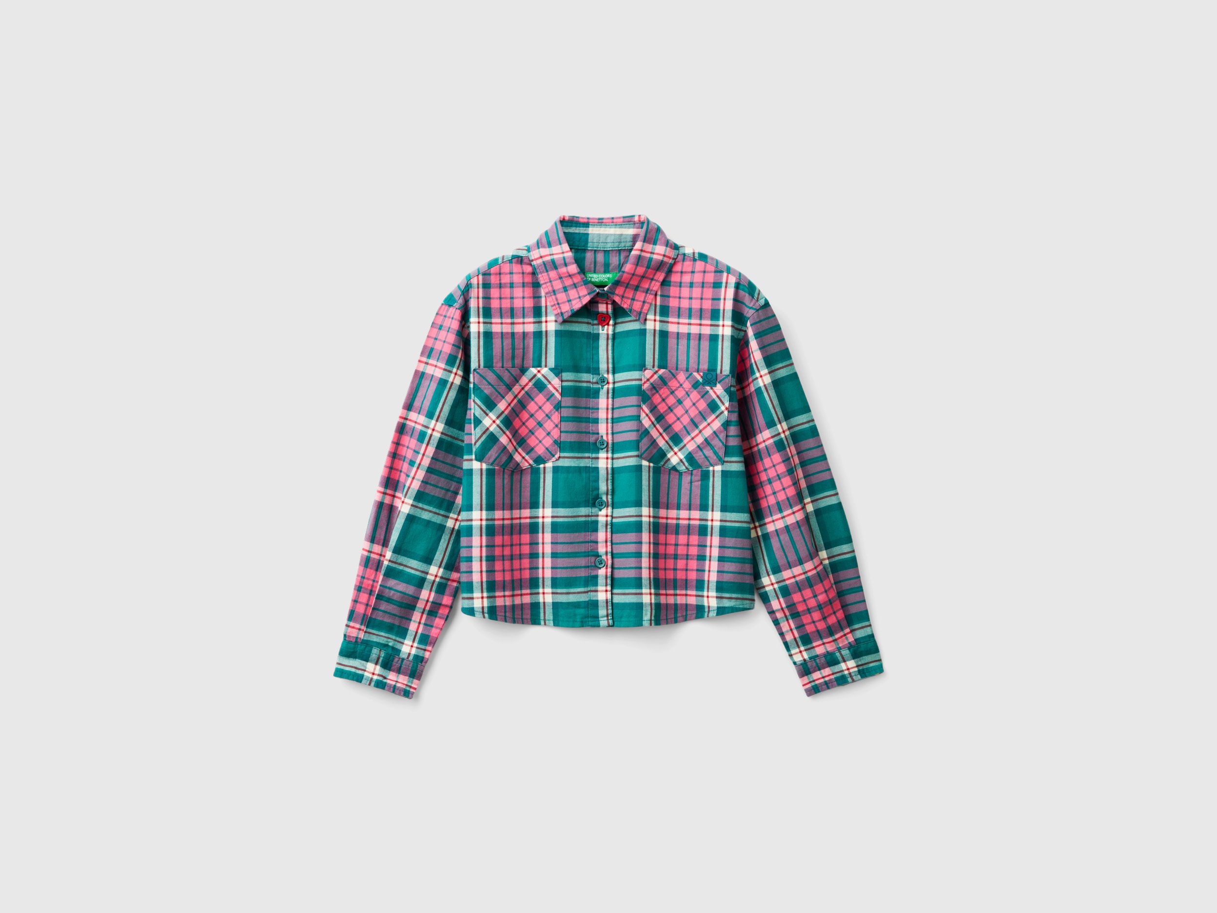 Benetton, Camicia A Quadri 100% Cotone, Multicolore, Bambini