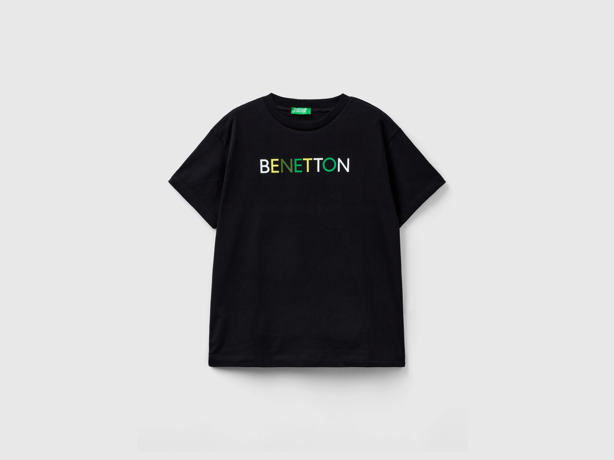 Image of Benetton, 100% Organic Cotton T-shirt, size S, Black, Kids
