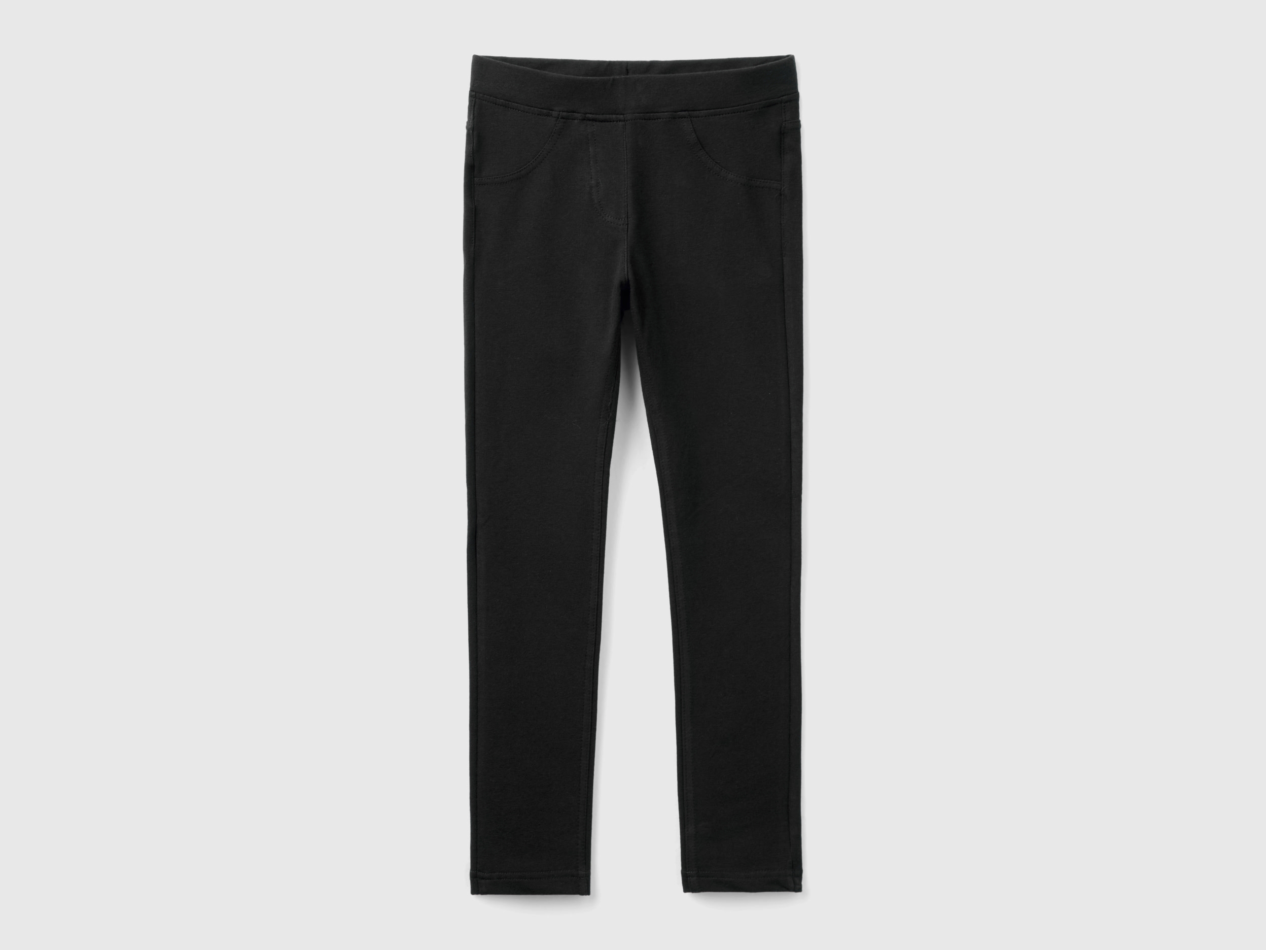 Benetton, Jeggings In Felpa Stretch, Nero, Bambini