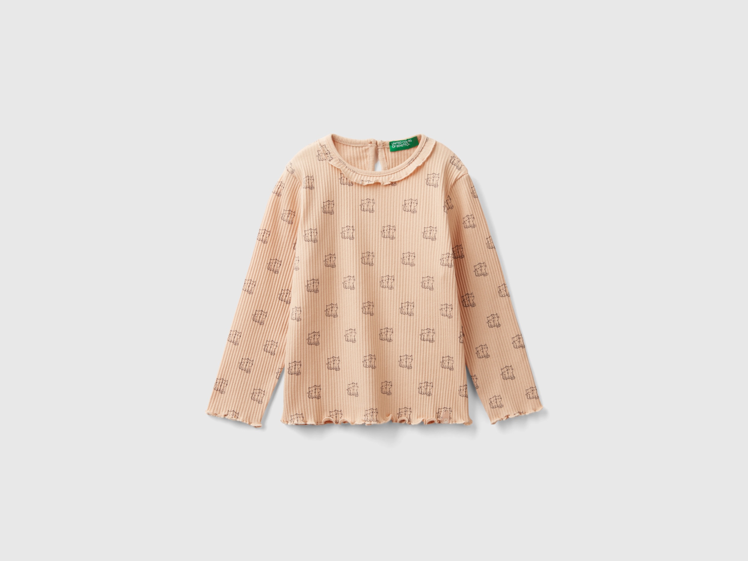 Benetton, T-shirt Con Colletto Rouches, Pesca, Bambini