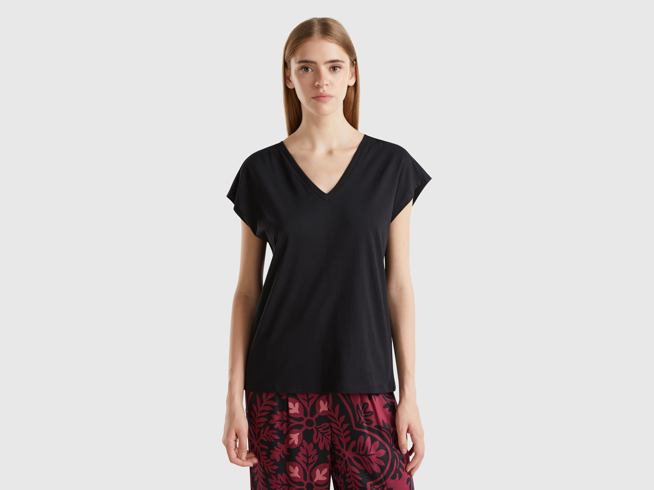 Benetton, Maglietta Con Manica Kimono, Nero, Donna