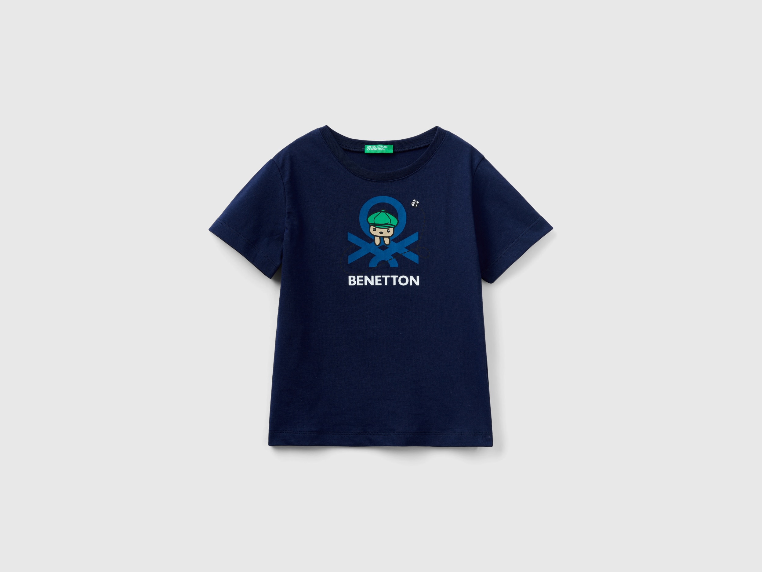 Benetton, T-shirt With Print In 100% Organic Cotton, size 5-6, Dark Blue, Kids