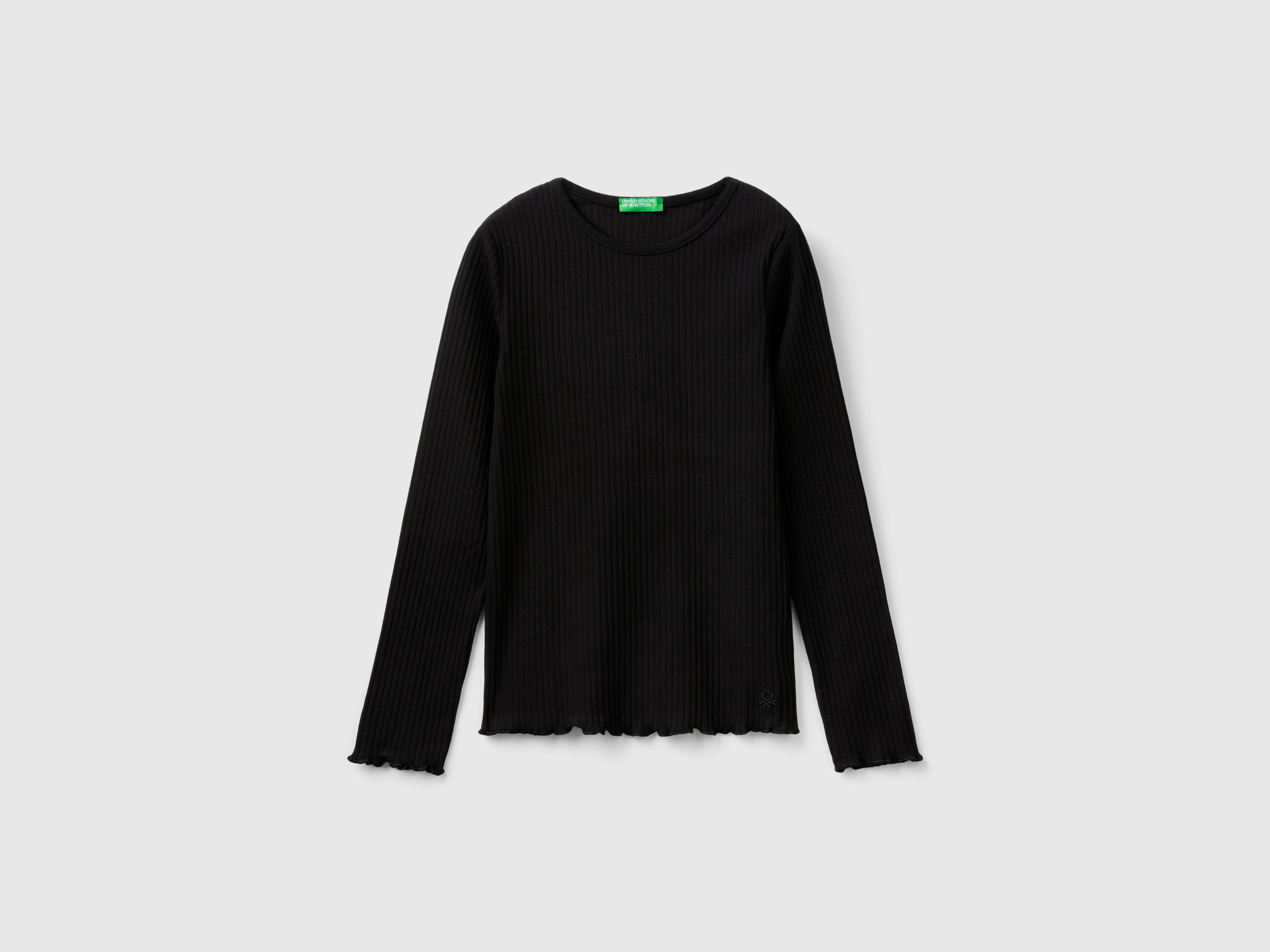 Benetton, Maglietta Slim Fit In Cotone Stretch, Nero, Bambini