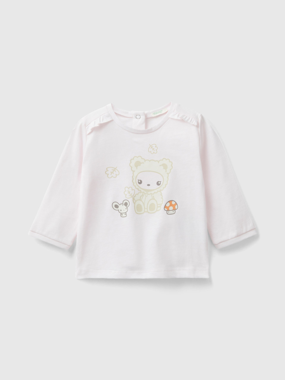 Benetton, T-shirt In Warm Cotton With Rouches, Soft Pink, Kids
