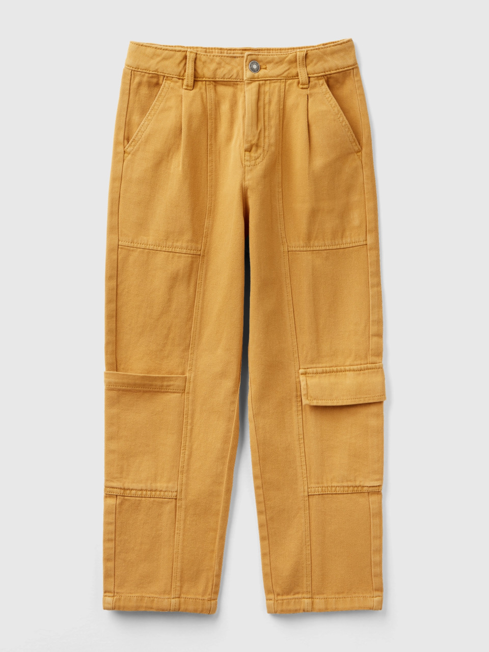Benetton, Cargo Trousers In Cotton, Camel, Kids