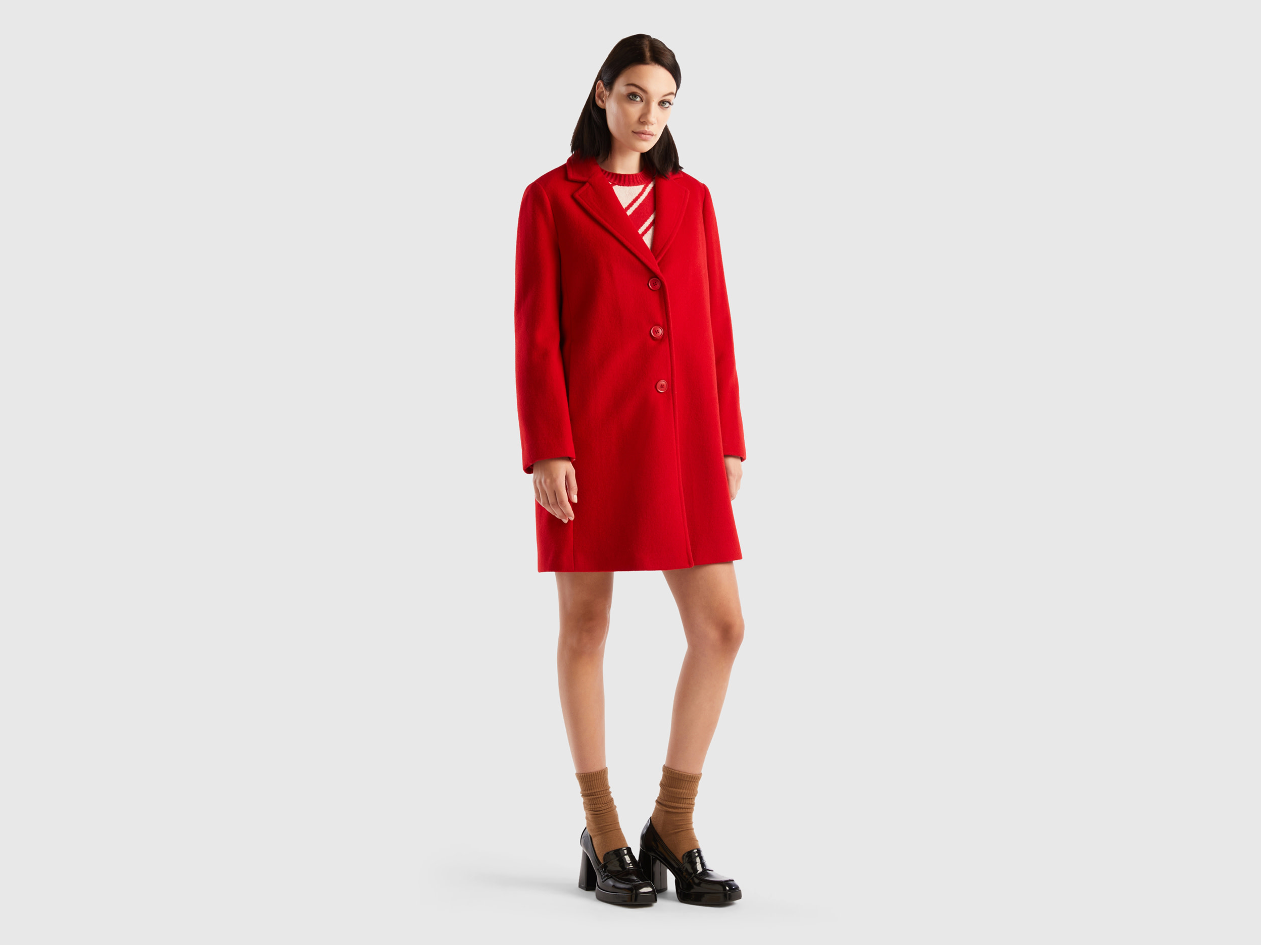 Benetton, Short Coat In Wool Blend Cloth, size 8, Red, Women