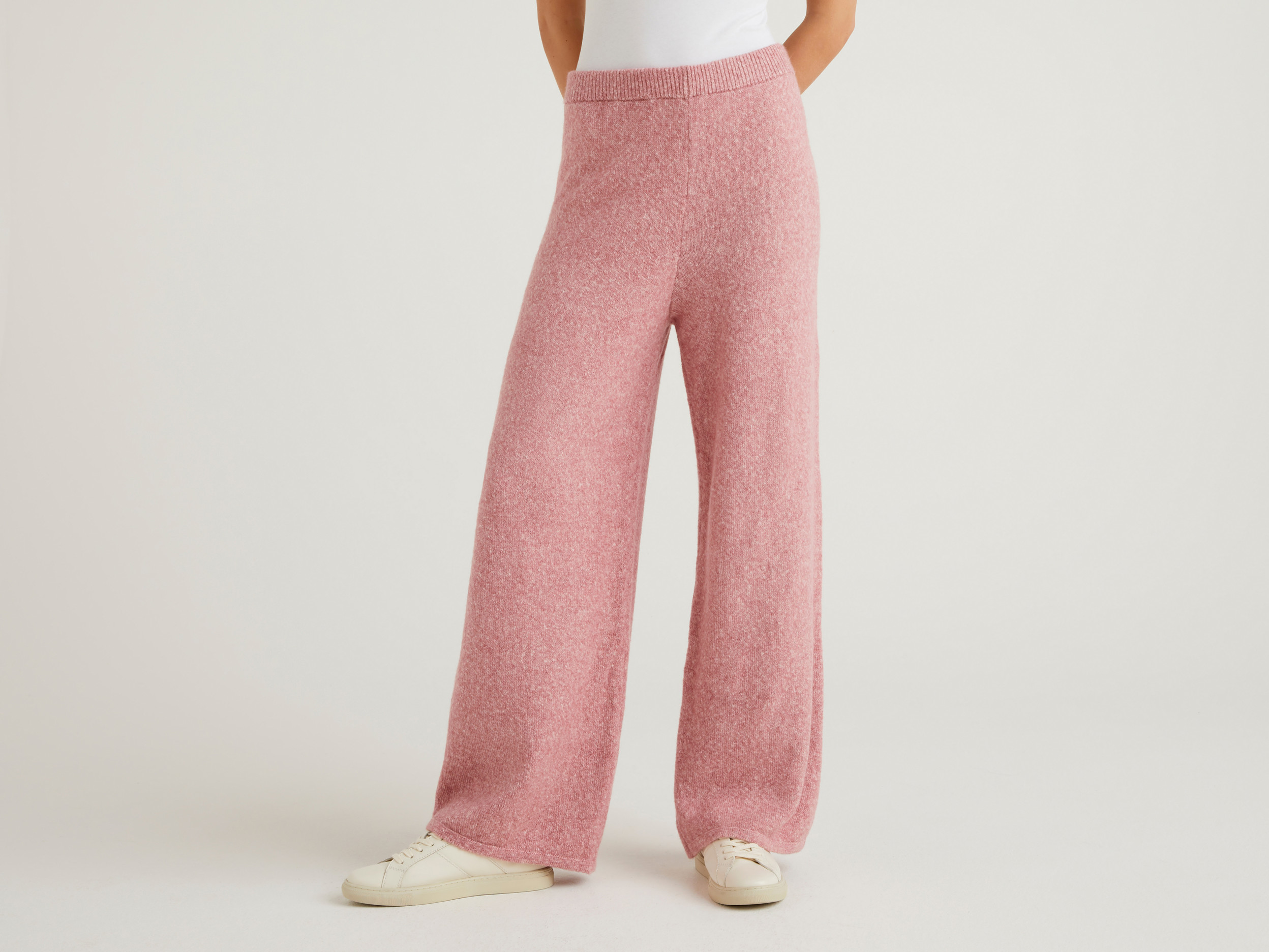 benetton, knit palazzo trousers, size xs, pink, women