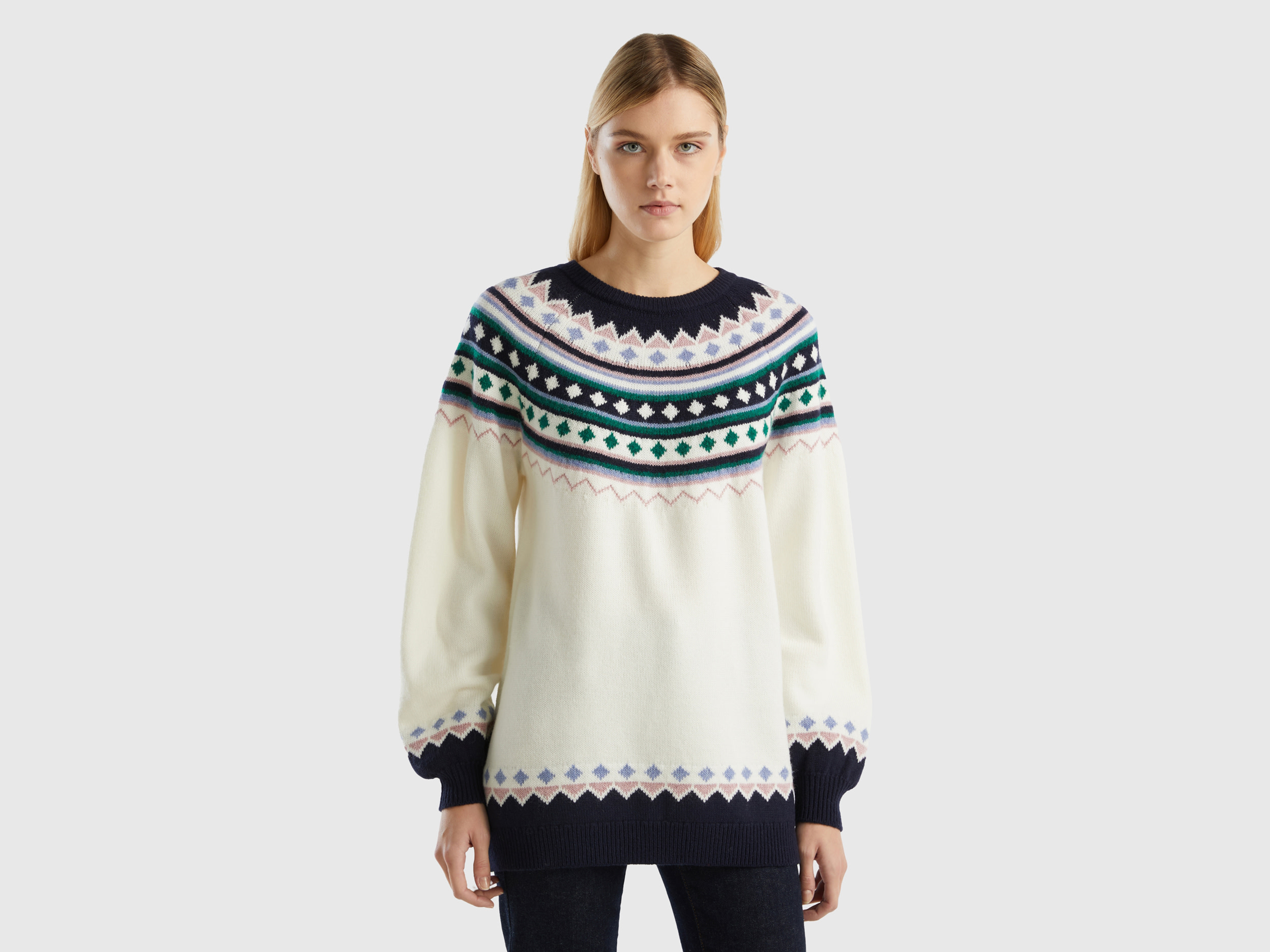 Benetton, Jacquard Sweater With Lurex, size XS-S, Dark Blue, Women