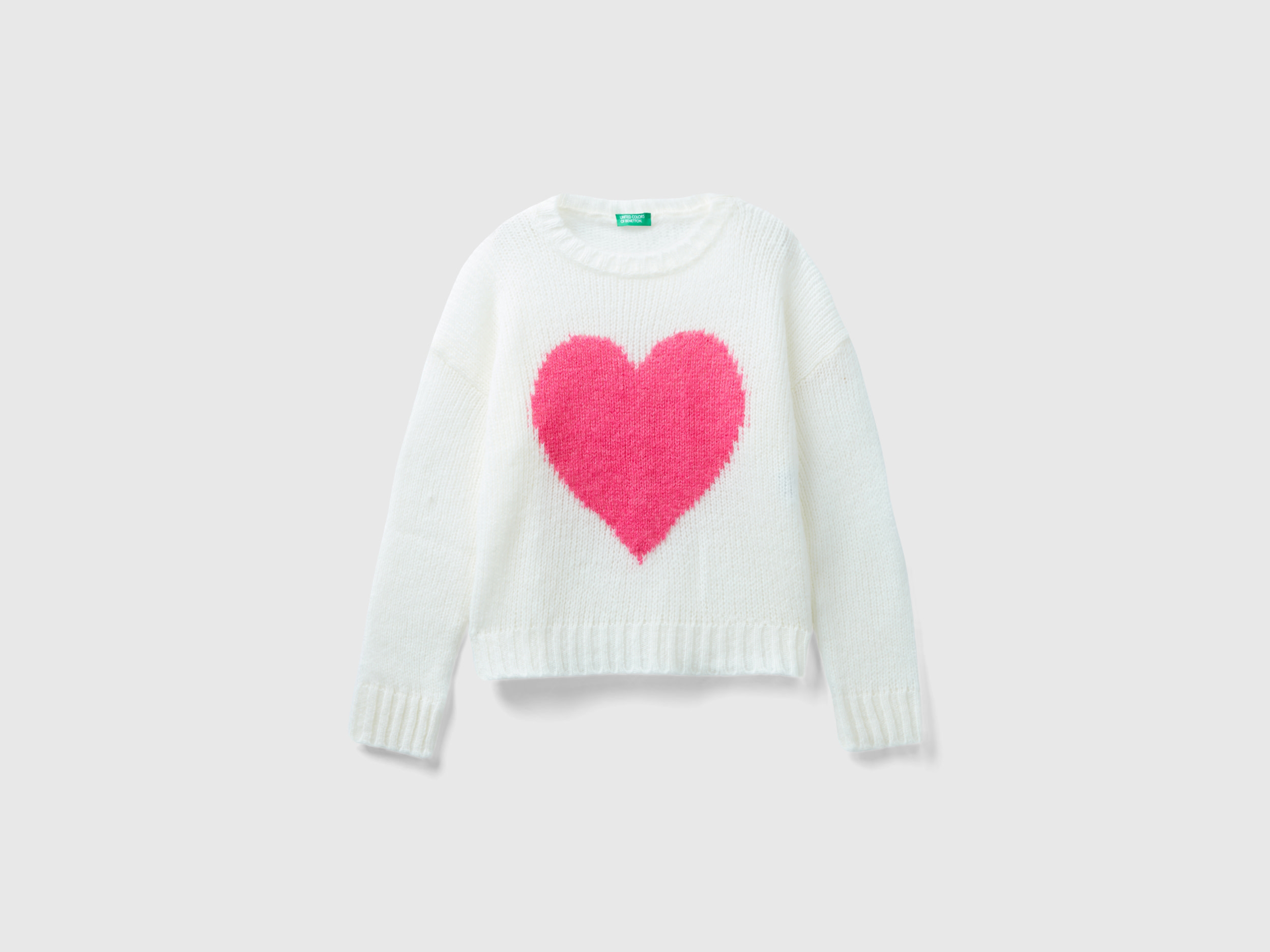 Benetton, Sweater With Heart Inlay, size 3XL, White, Kids