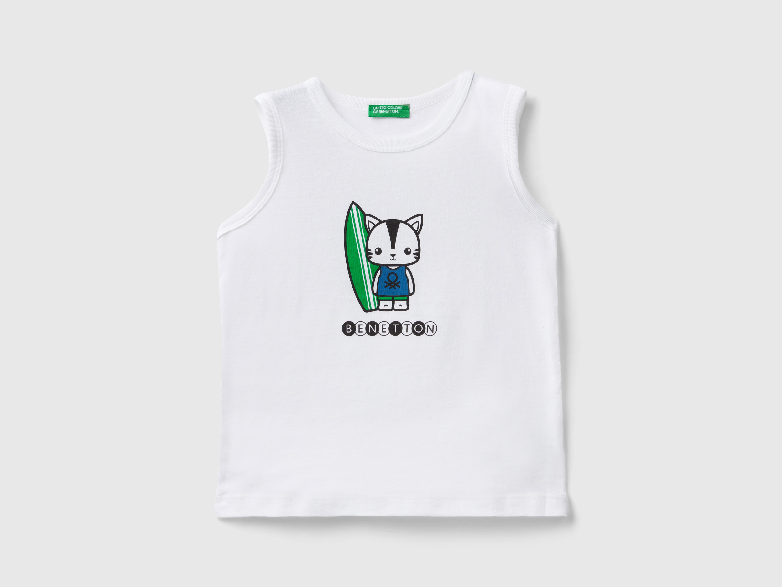 Image of Benetton, Tank Top In 100% Organic Cotton With Logo, size 104, White, Kids