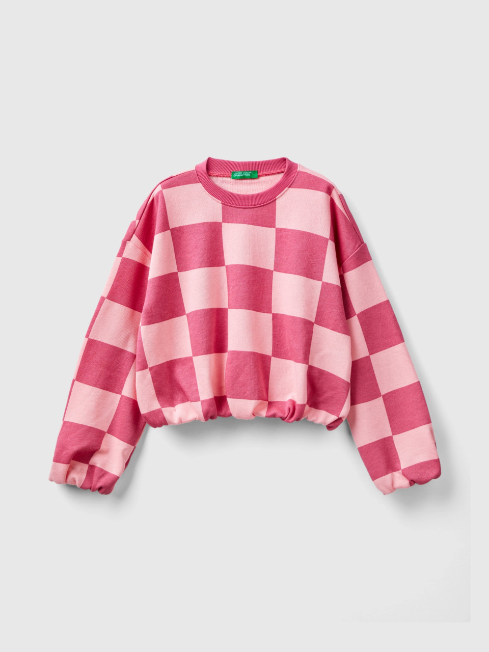 Benetton, Boxy Fit Checkered Sweatshirt, Pink, Kids
