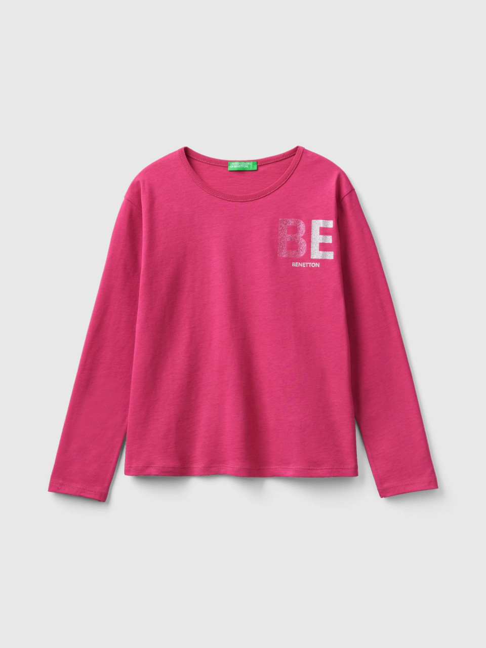 Benetton, T-shirt In Warm Organic Cotton With Glitter, Cyclamen, Kids