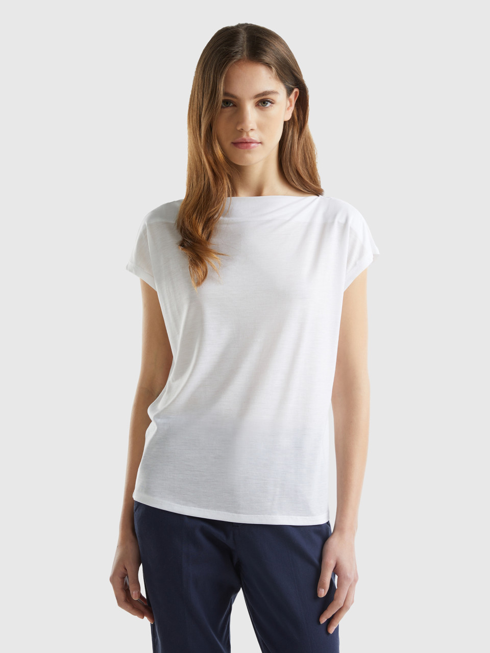 Benetton, Kurzärmeliges T-shirt Aus Nachhaltiger Viskose, Weiss, female