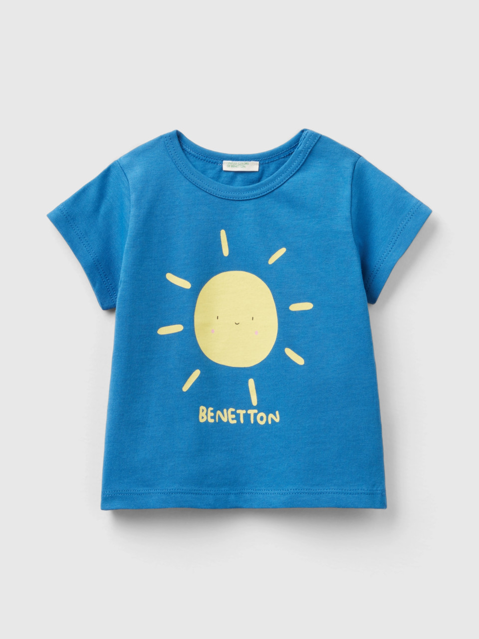 Benetton, T-shirt In Cotone Bio Con Stampa, Blu, Bambini