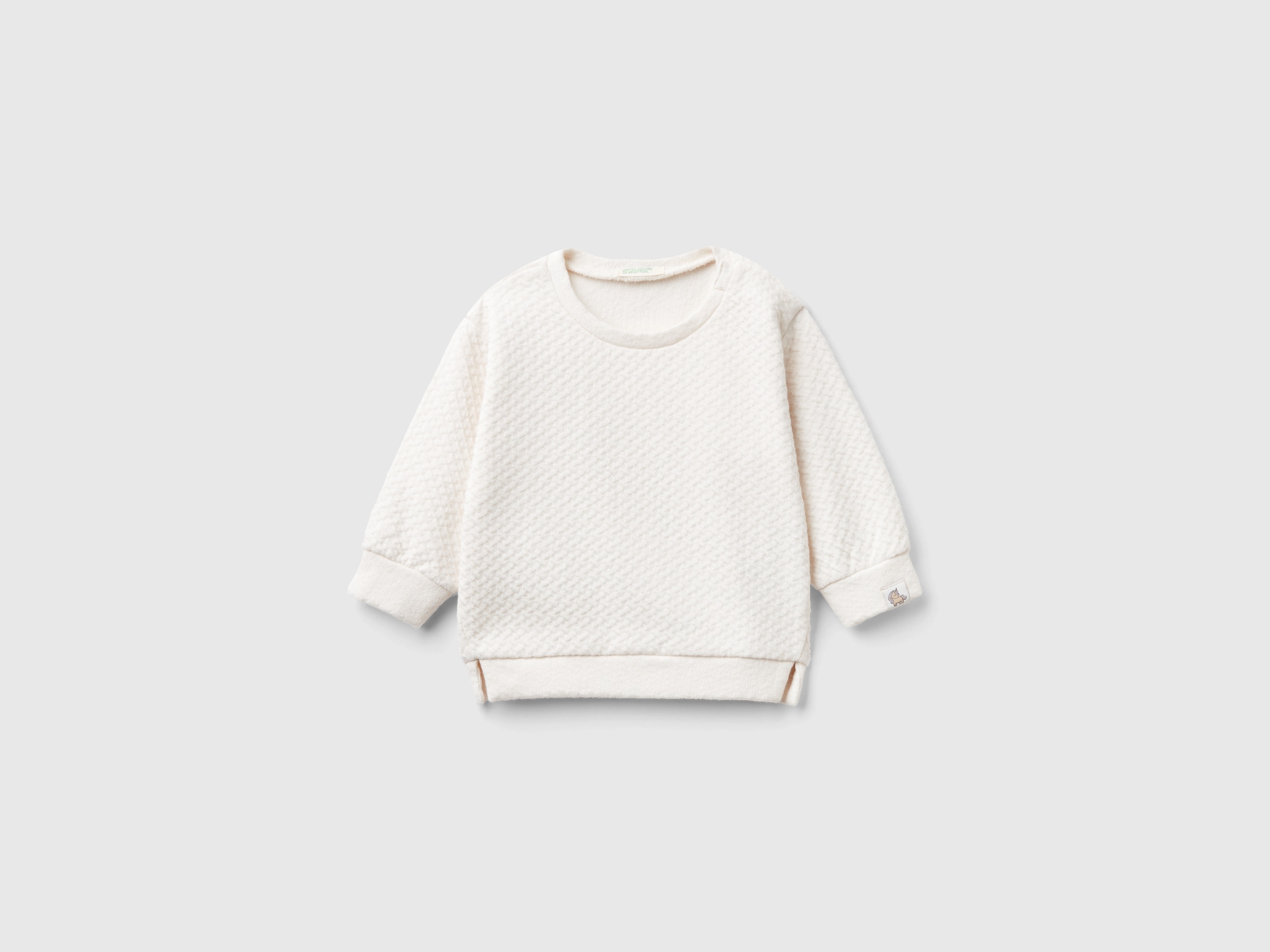 Image of Benetton, Pullover Jacquard Sweatshirt, size 82, Creamy White, Kids