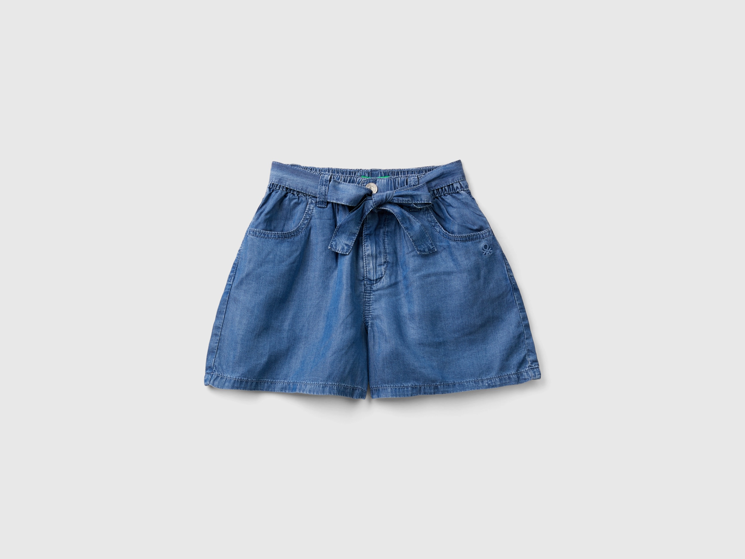 Benetton, Bermuda In Chambray, Blu Chiaro, Bambini