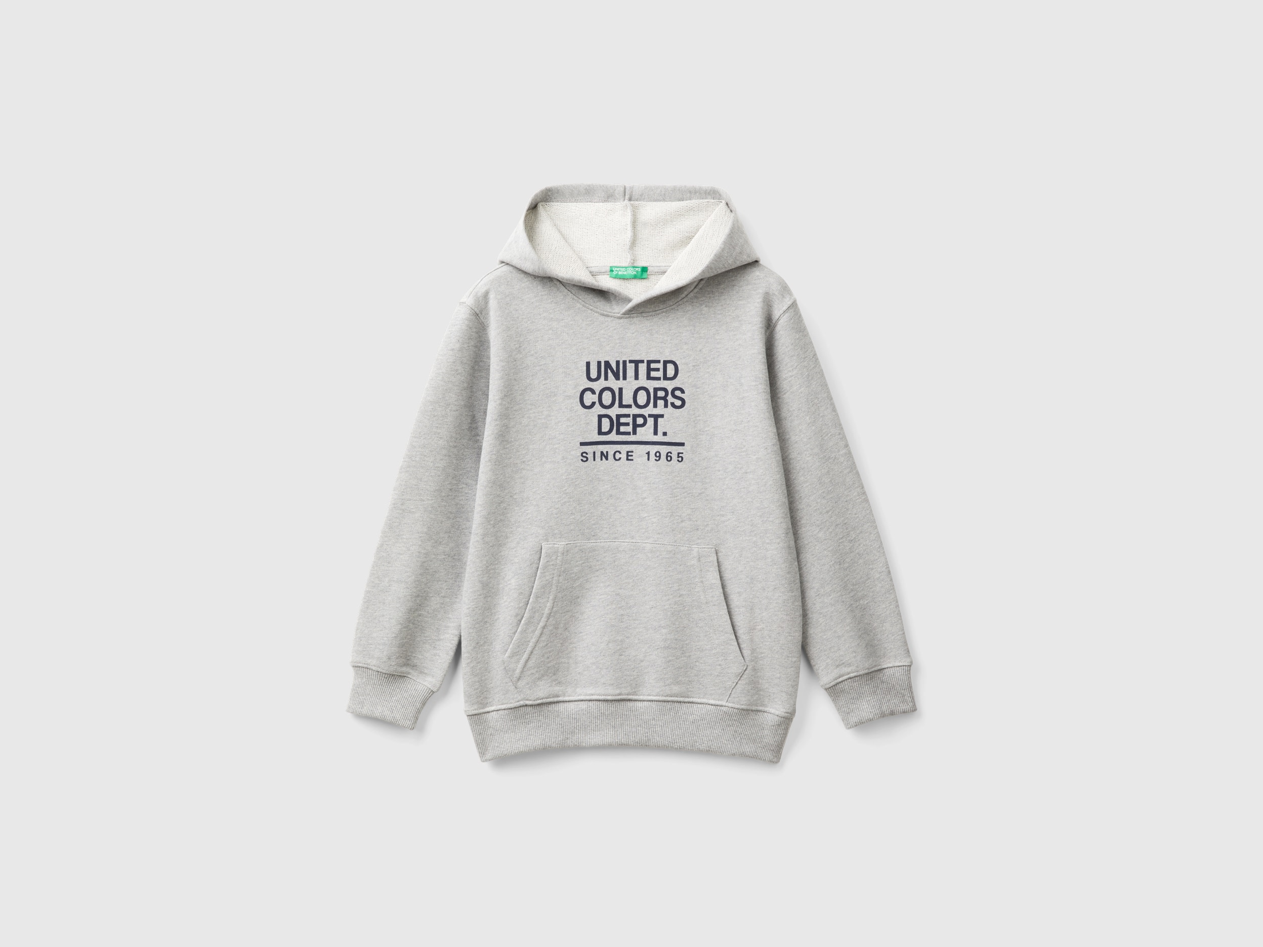Benetton, Felpa Con Stampa E Cappuccio, Grigio Chiaro, Bambini