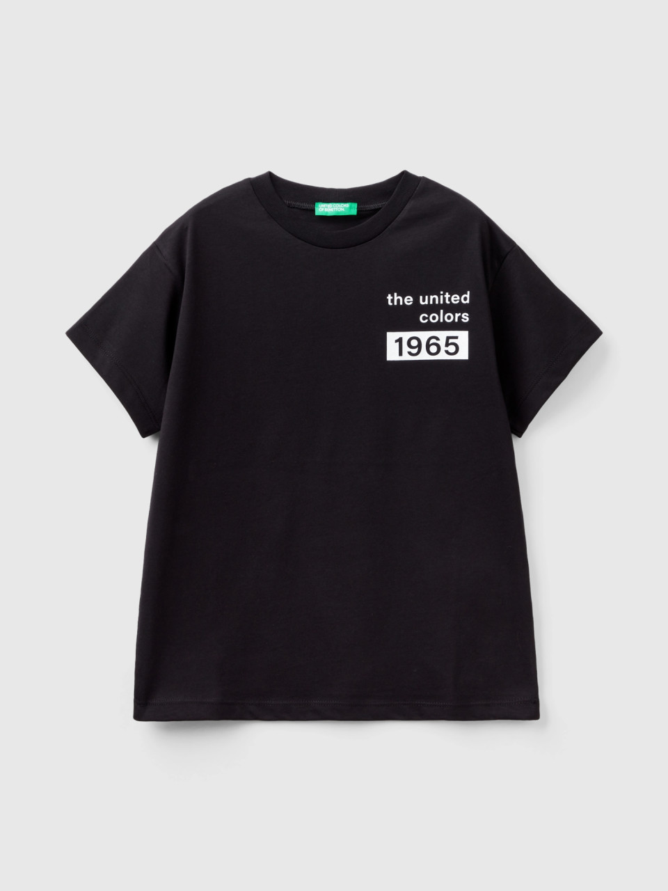 Benetton, Camiseta De 100 % Algodón Con Logotipo, Negro, Niños