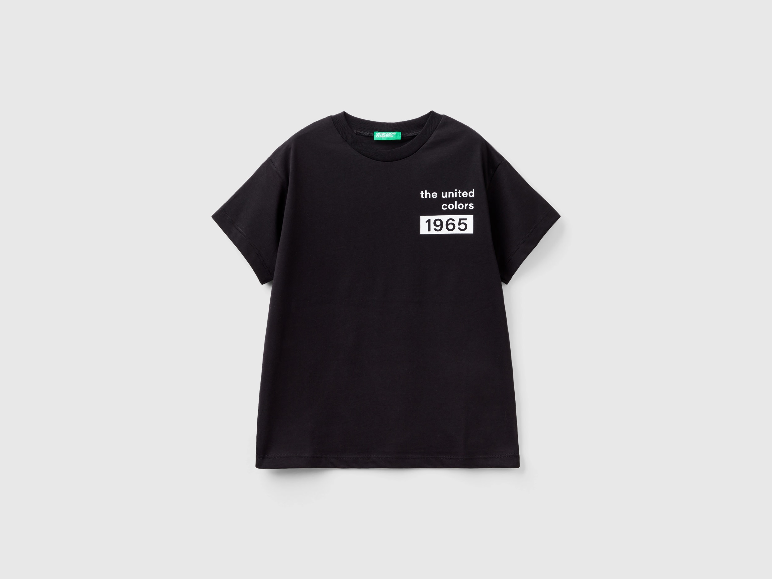 Benetton, 100% Cotton T-shirt With Logo, size 2XL, Black, Kids