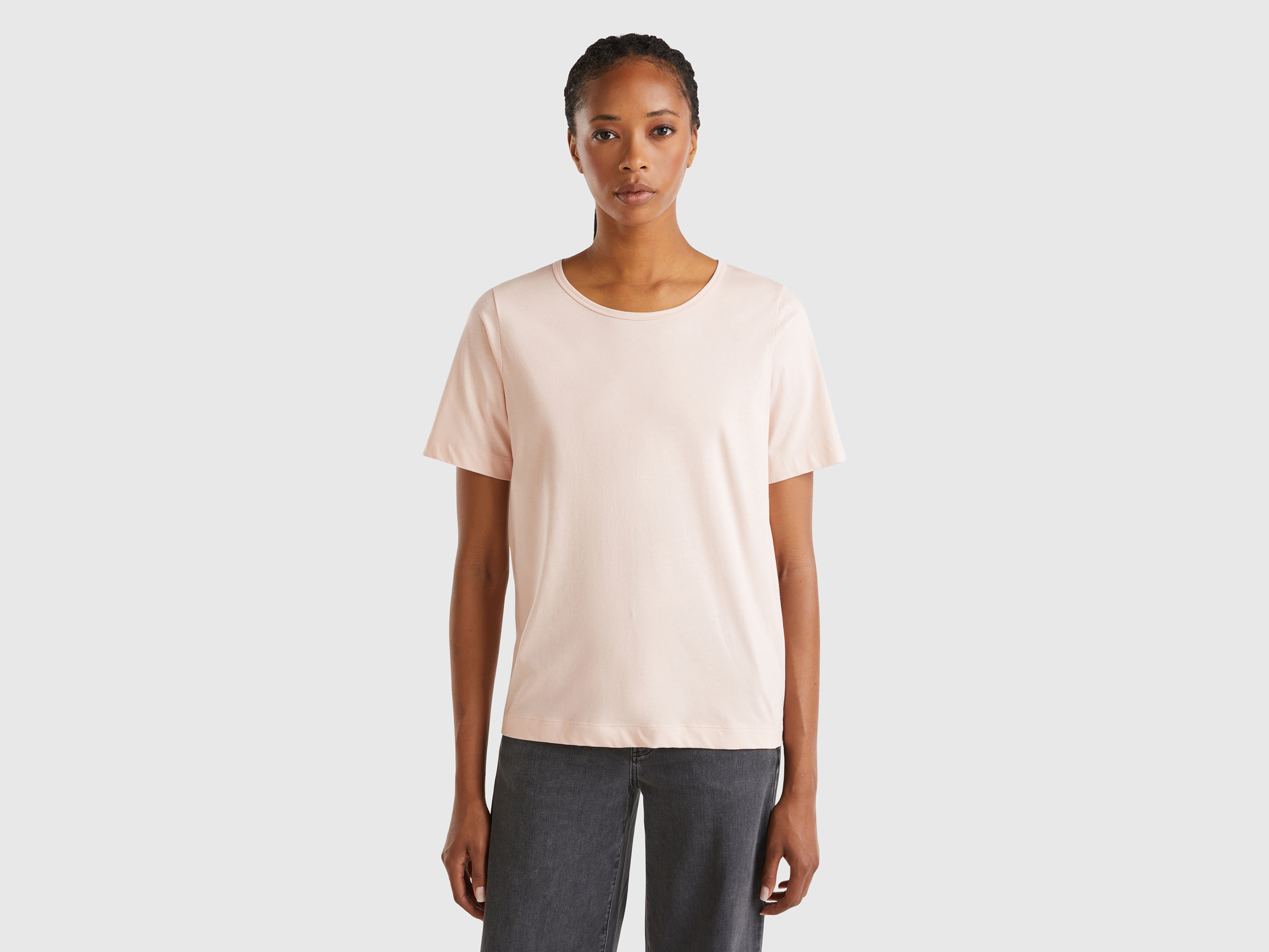 Benetton, T-shirt Rosa Cipria A Manica Corta, Rosa Tenue, Donna