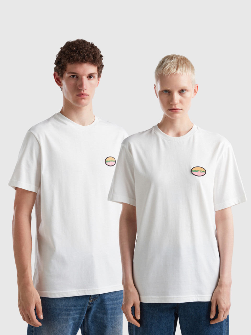 Benetton, T-shirt Blanc Avec Patch, Blanc, Femme