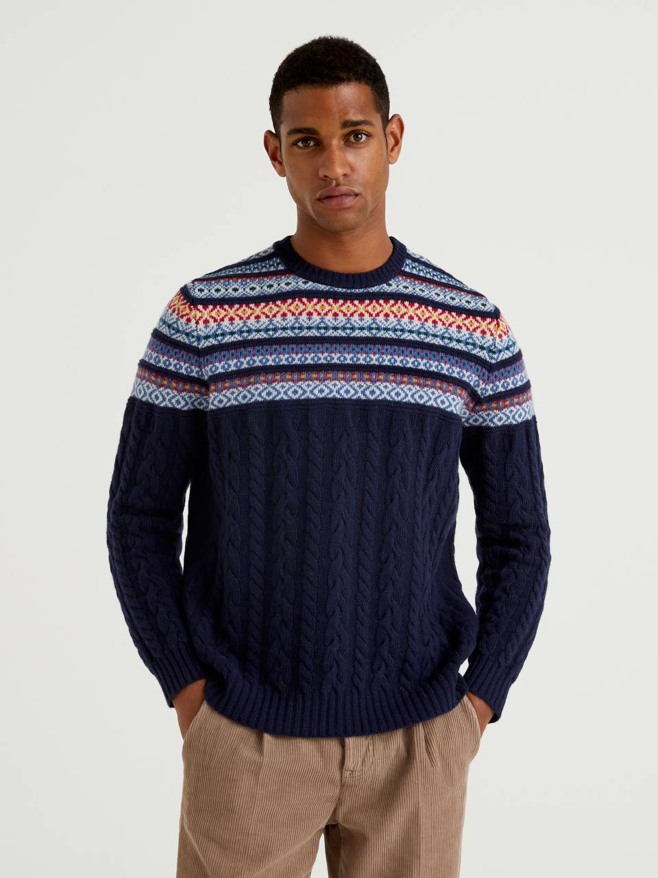 Benetton Knit sweater with multicolor jacquard knit. 1