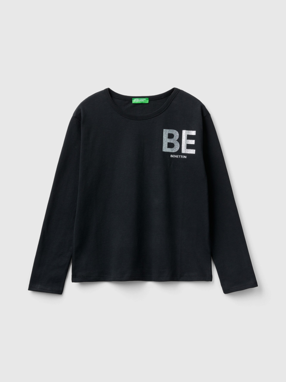 Benetton, T-shirt In Warm Organic Cotton With Glitter, Black, Kids