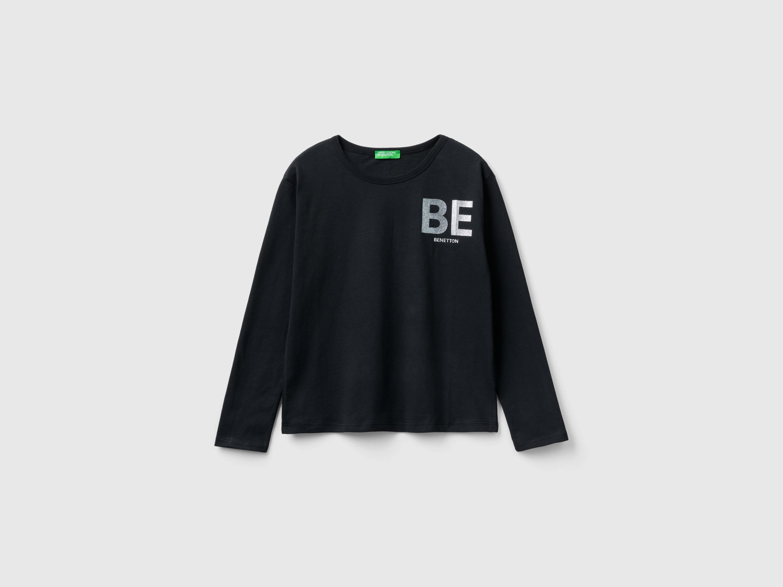 Benetton, T-shirt In Warm Organic Cotton With Glitter, size 2XL, Black, Kids