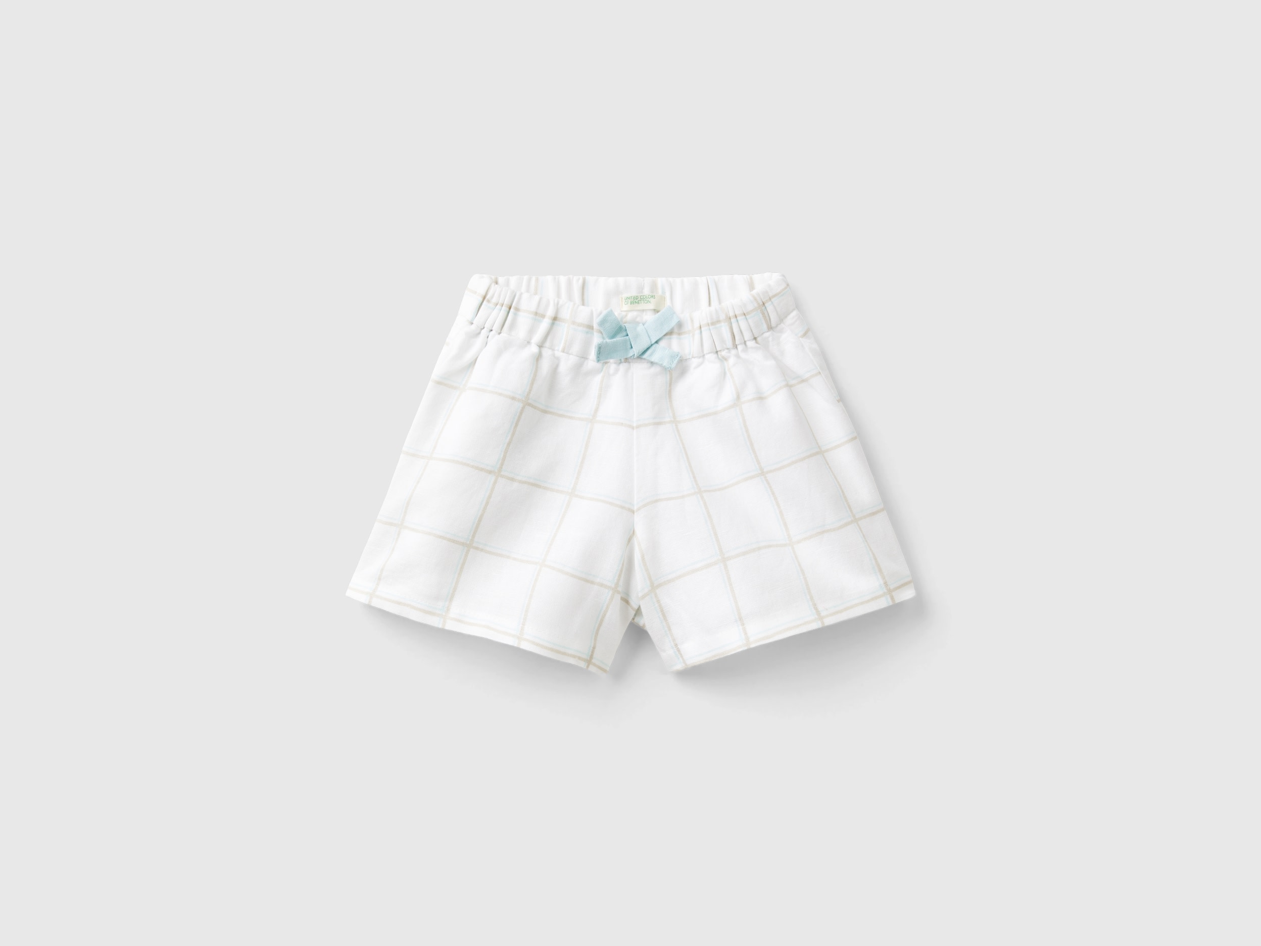 Benetton, Gonna Pantalone A Quadri, Bianco, Bambini