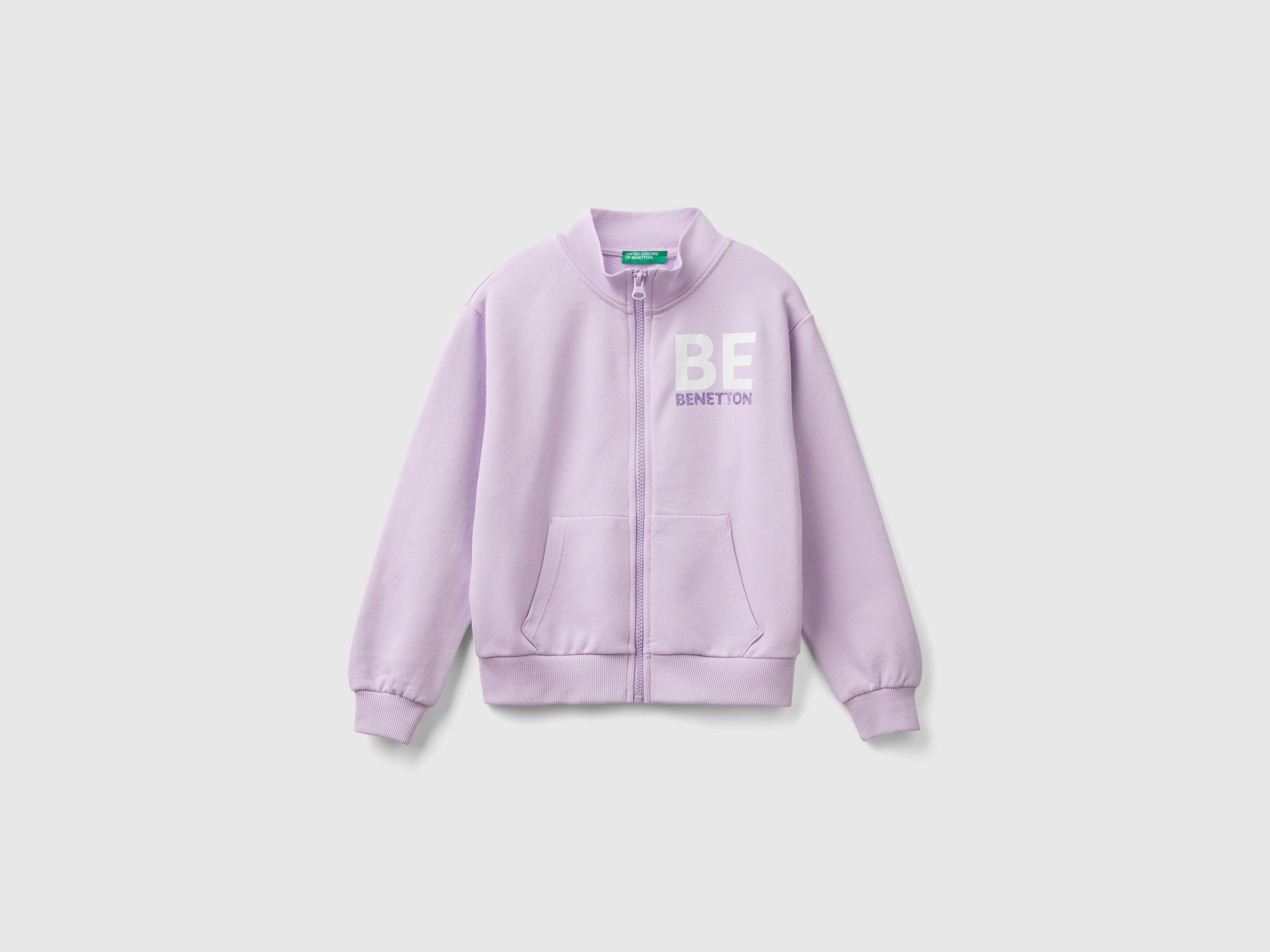 Benetton, Felpa Con Zip E Colletto, Lilla, Bambini