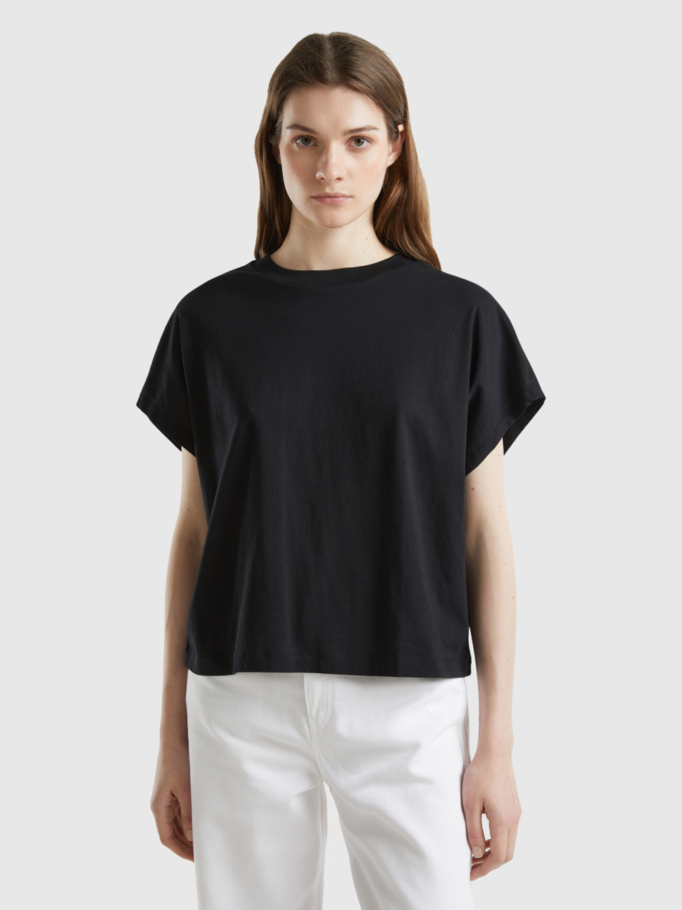 Benetton, Kimono Sleeve T-shirt, Black, Women
