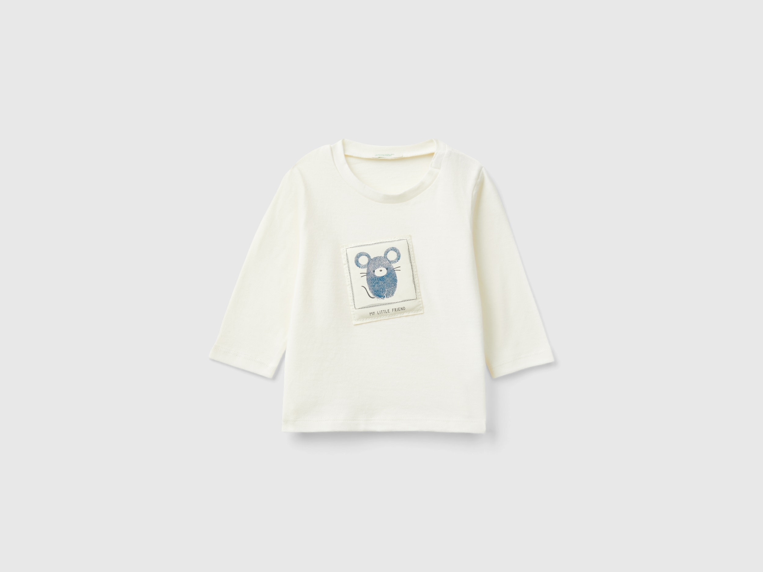 Benetton, T-shirt Con Patch Animaletto, Bianco Panna, Bambini