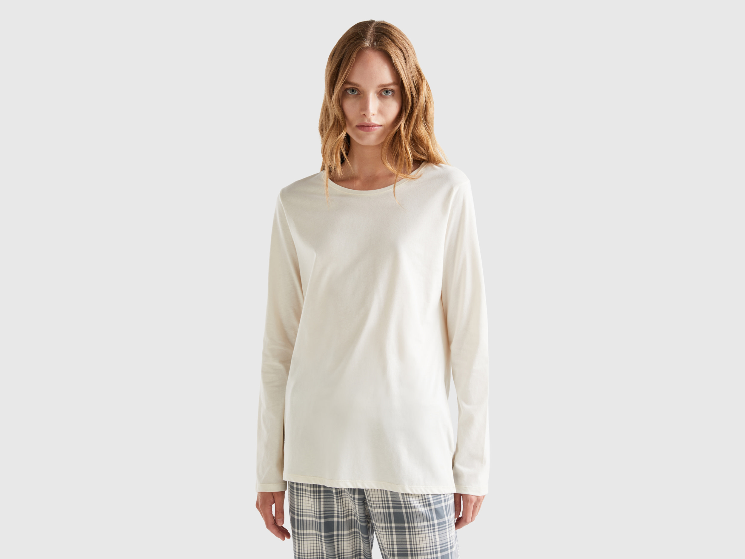 Benetton, Long Fiber Cotton T-shirt, size S, Creamy White, Women
