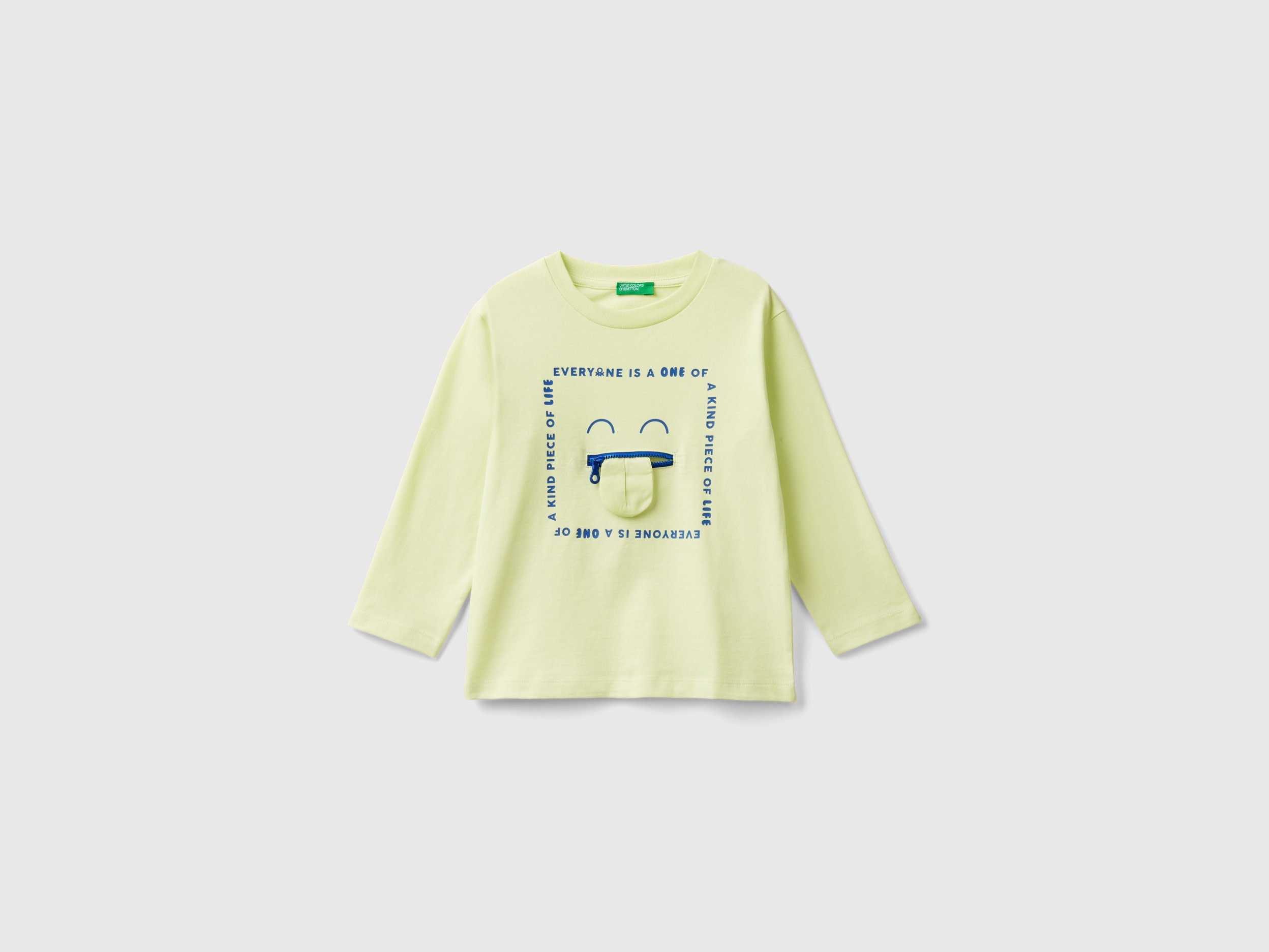 Benetton, T-shirt Con Stampa E Applicazione, Lime, Bambini